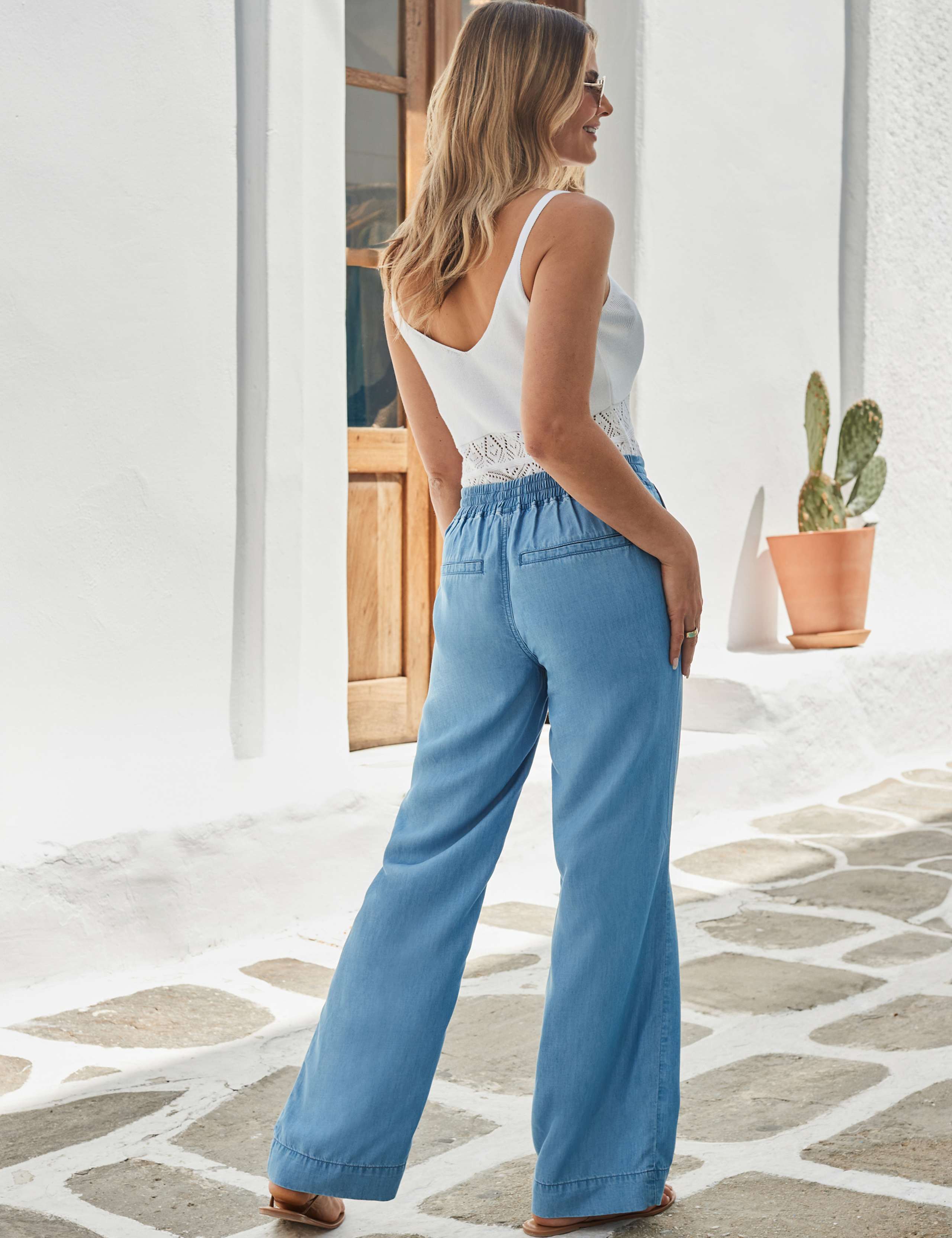 Pure Lyocell Drawstring Wide Leg Trousers 4 of 5