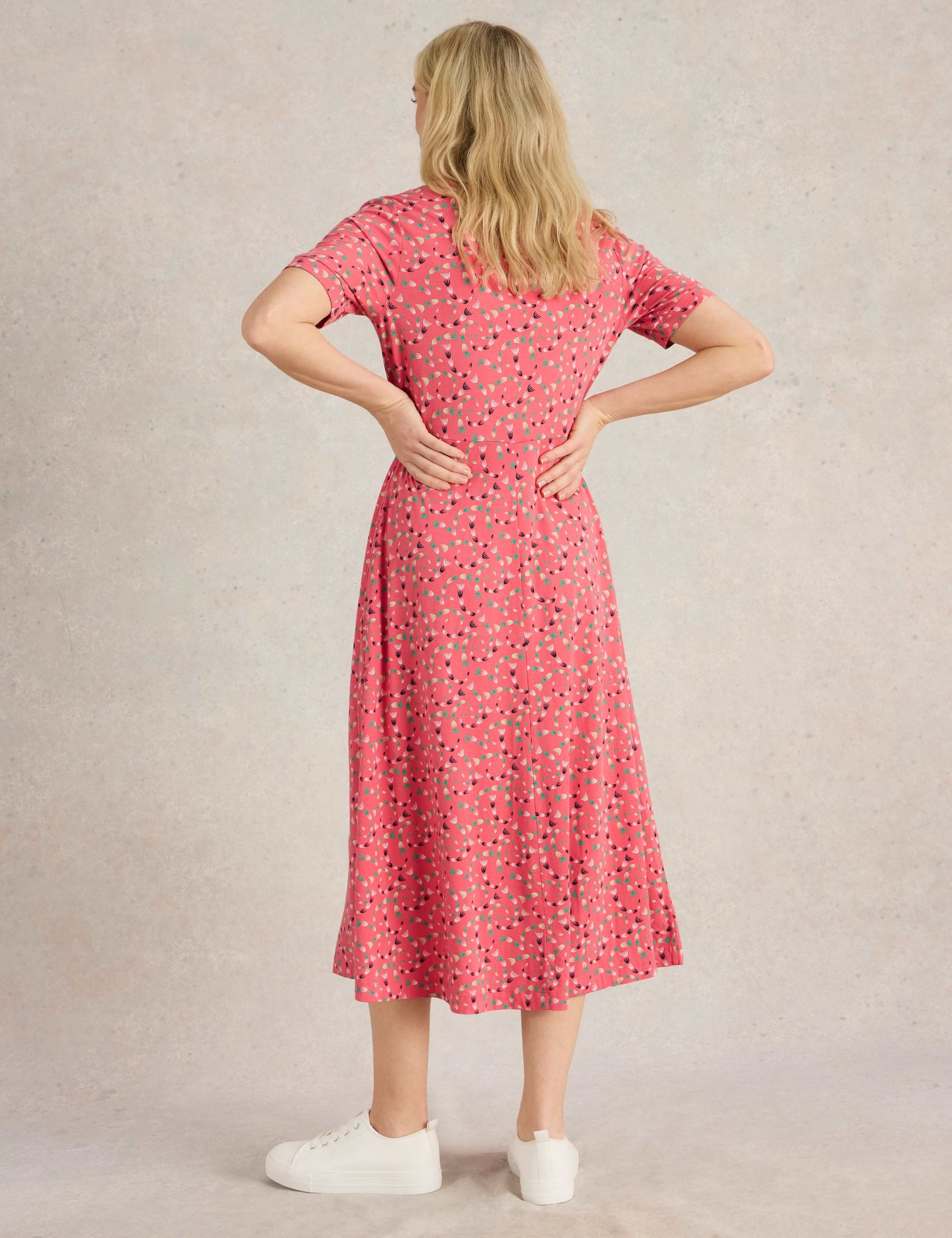 Cotton Blend Jersey V-Neck Midi Tea Dress 3 of 6