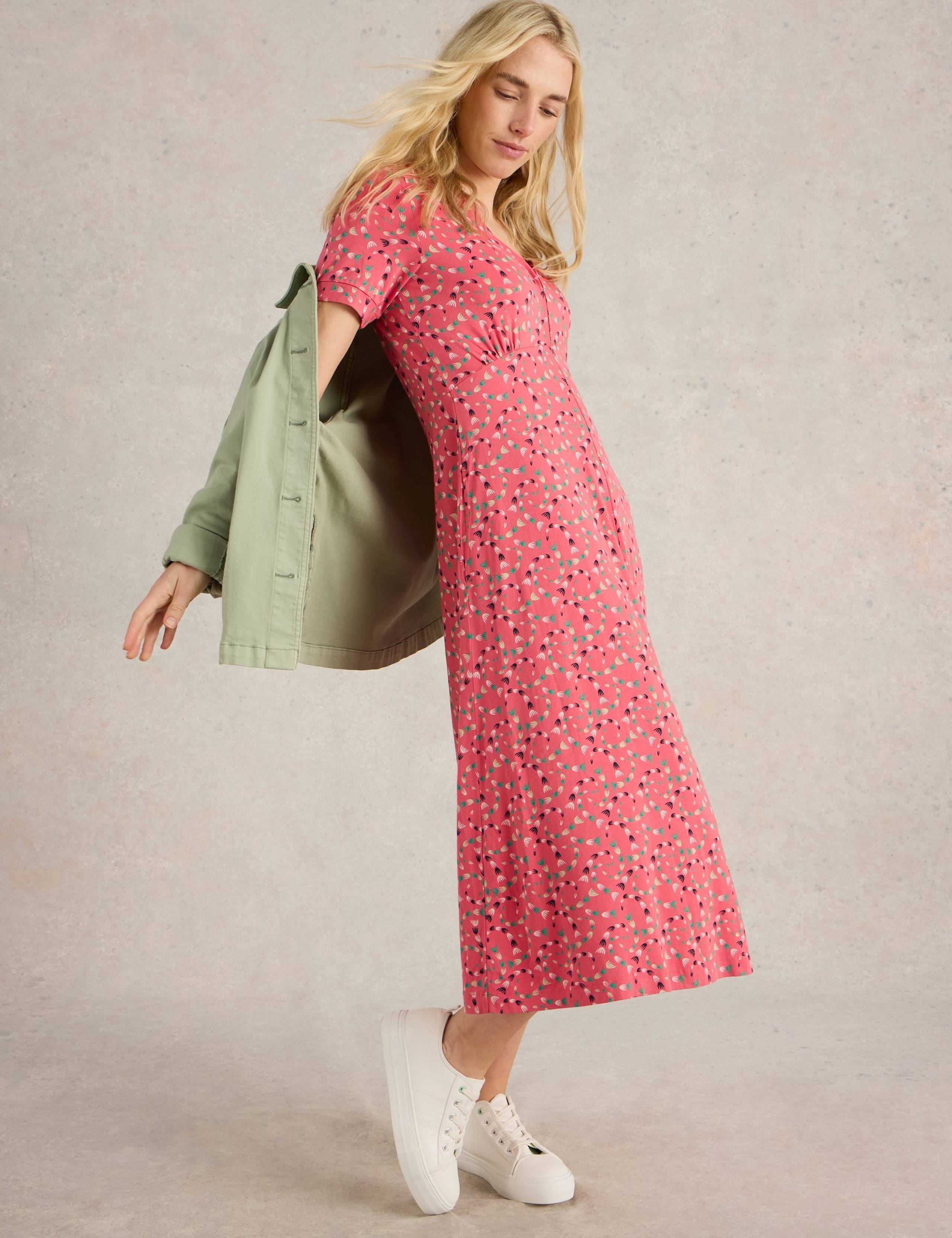 Cotton Blend Jersey V-Neck Midi Tea Dress 5 of 6