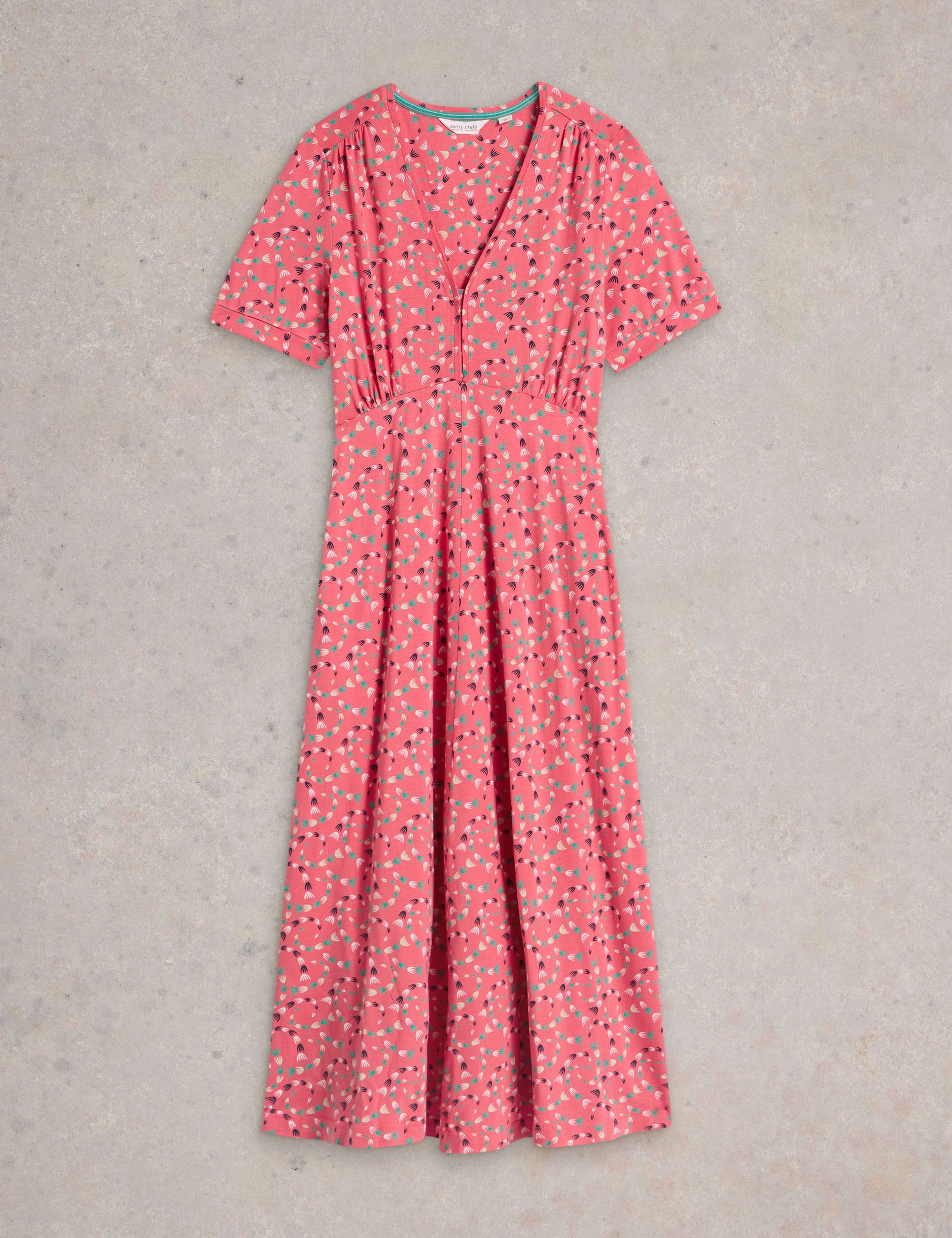 Cotton Blend Jersey V-Neck Midi Tea Dress 2 of 6