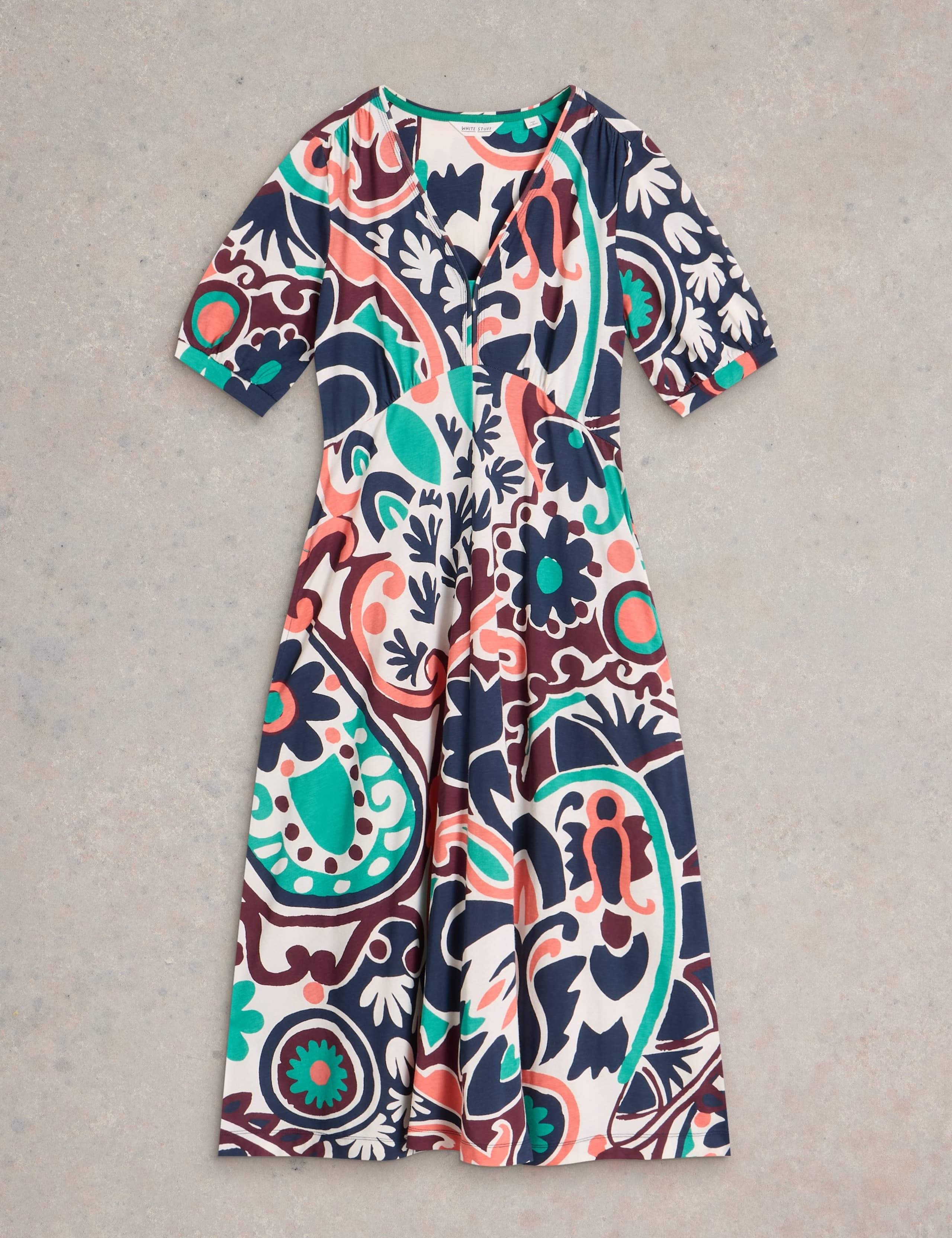 Cotton Blend Jersey V-Neck Midi Tea Dress 2 of 6