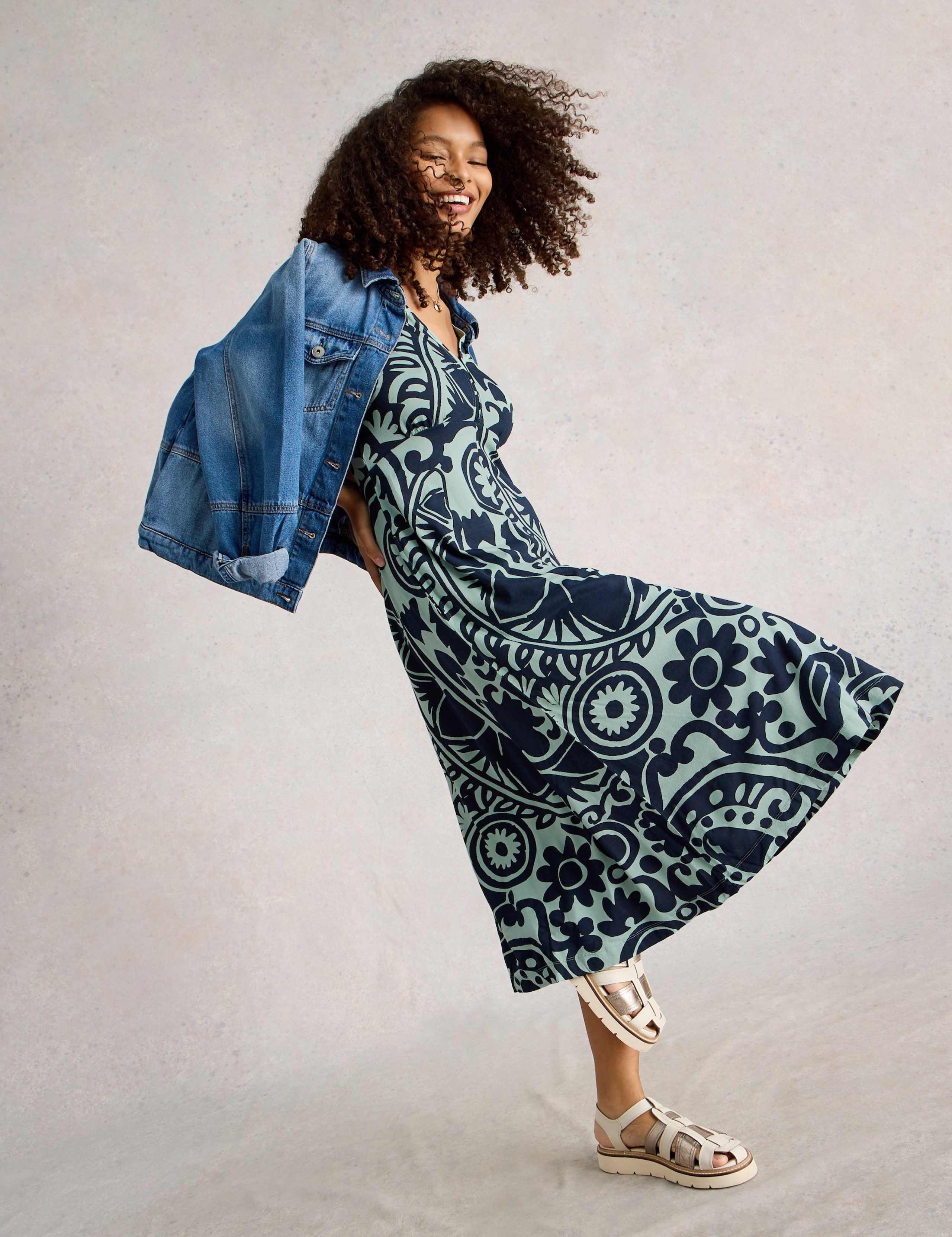 Jersey Printed Midi Waisted Dress 1 of 6