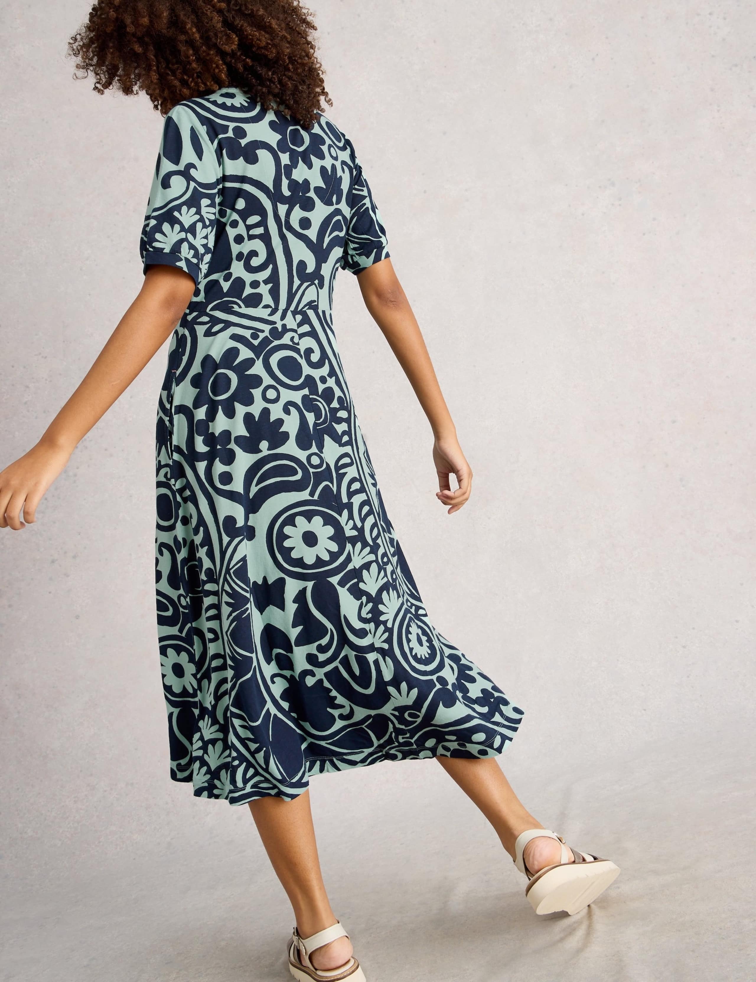 Jersey Printed Midi Waisted Dress 4 of 6