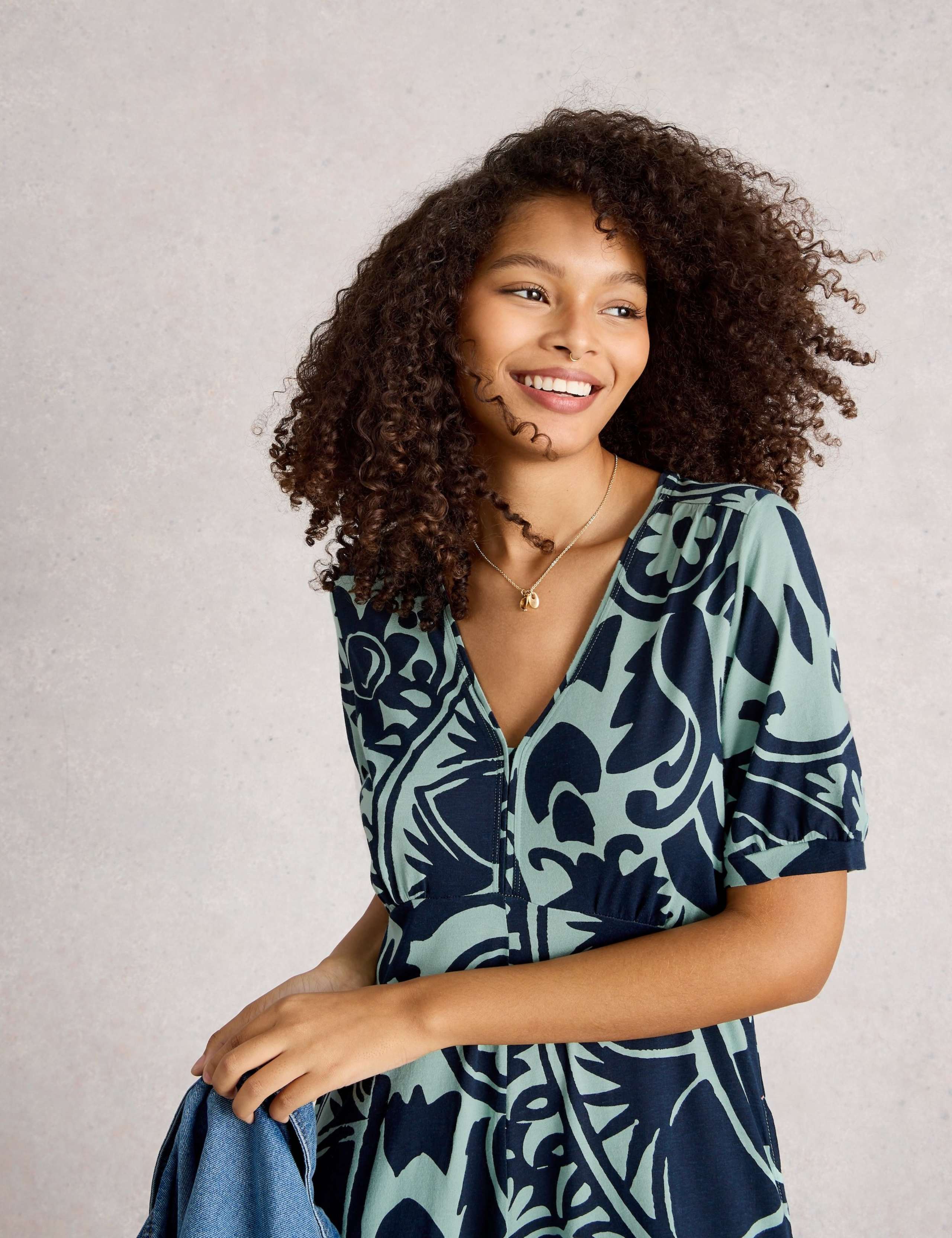 Jersey Printed Midi Waisted Dress 5 of 6