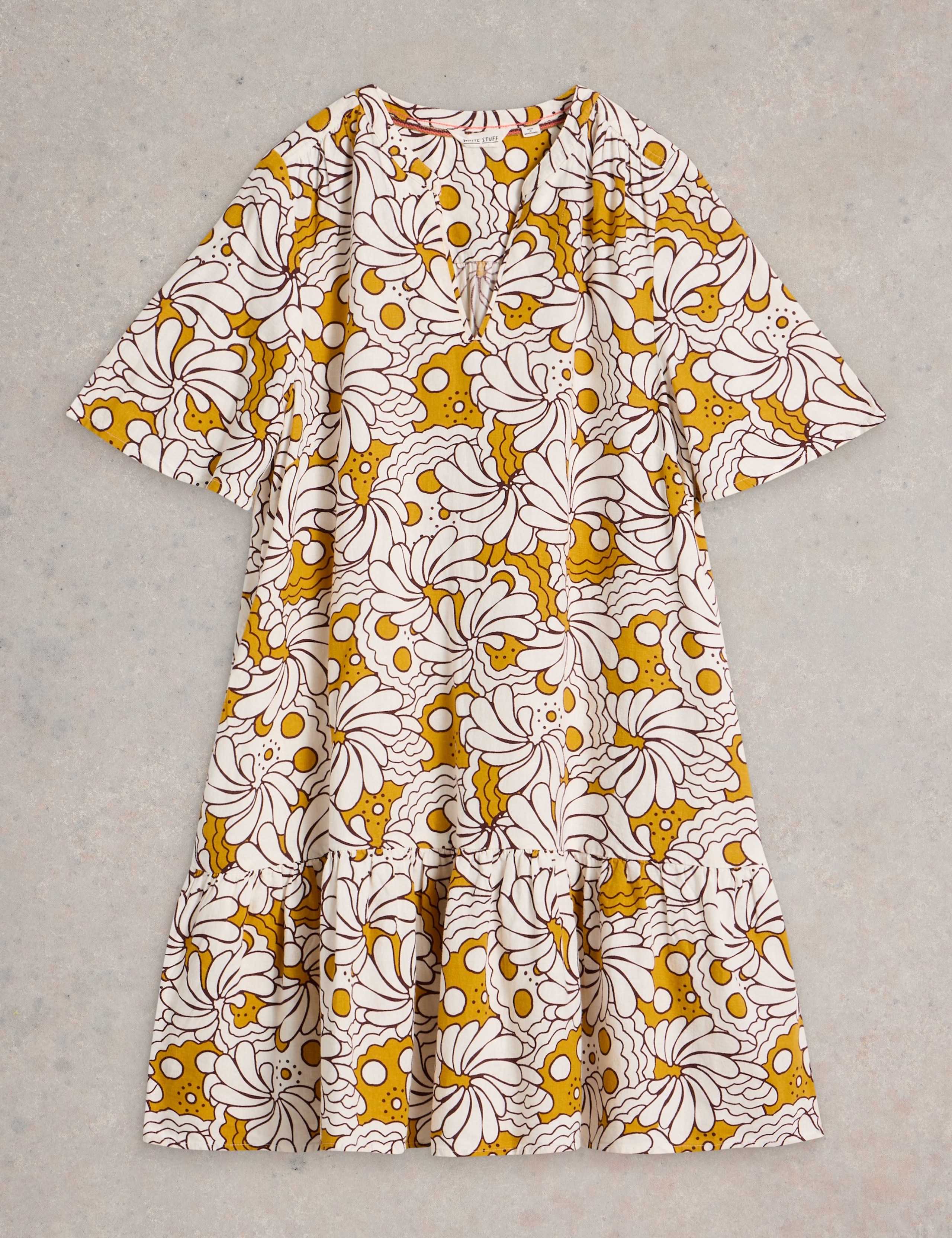 Linen-Rich Floral Knee Length Swing Dress 2 of 6