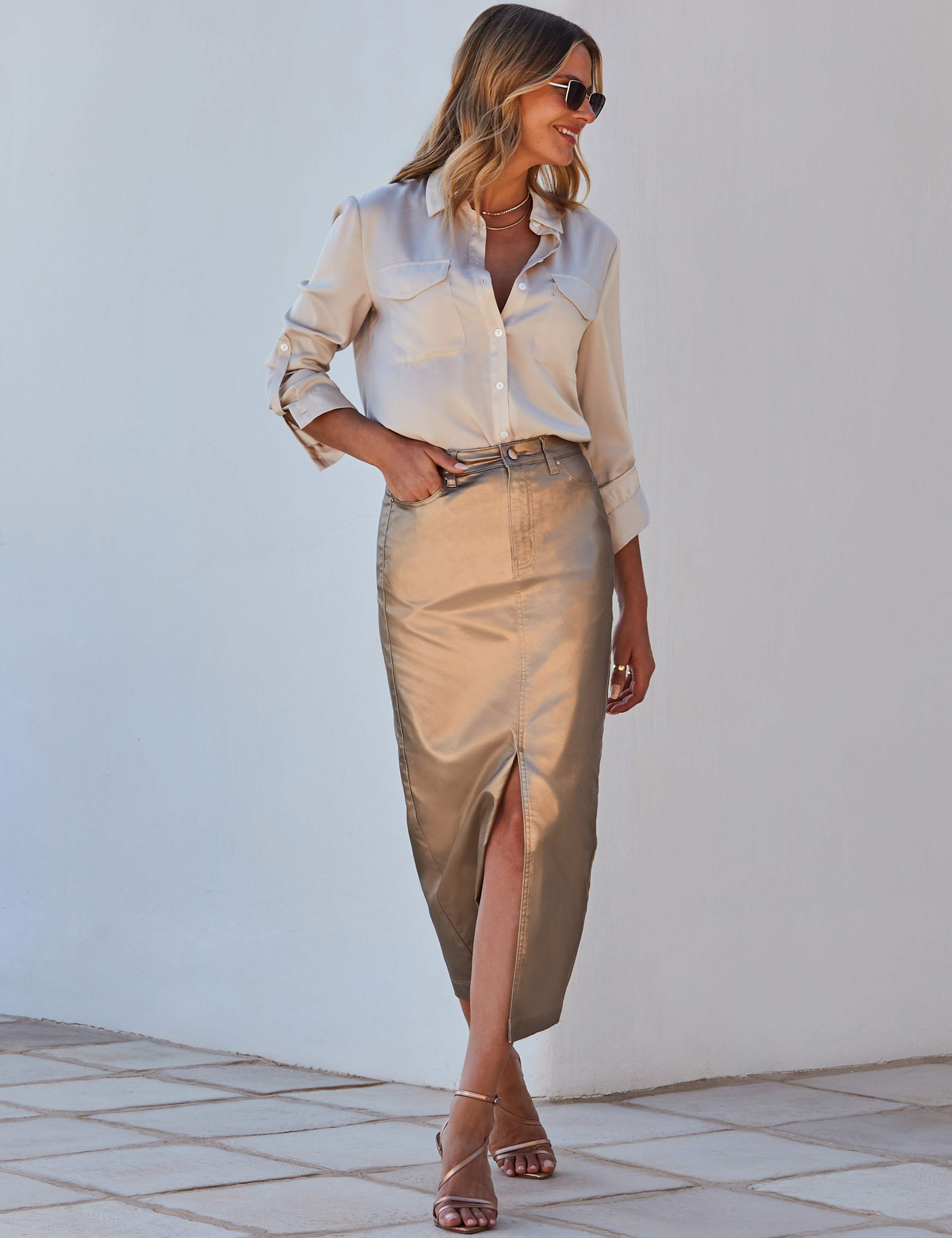 Cotton Rich Metallic Midi Pencil Skirt 4 of 6