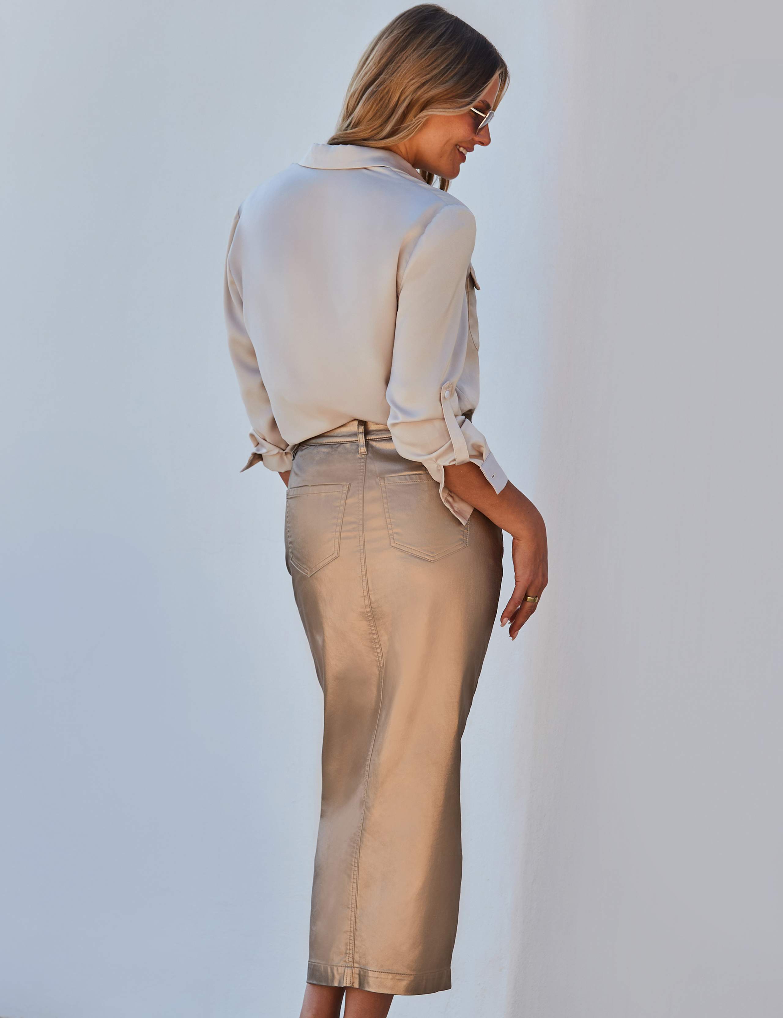 Cotton Rich Metallic Midi Pencil Skirt 6 of 6
