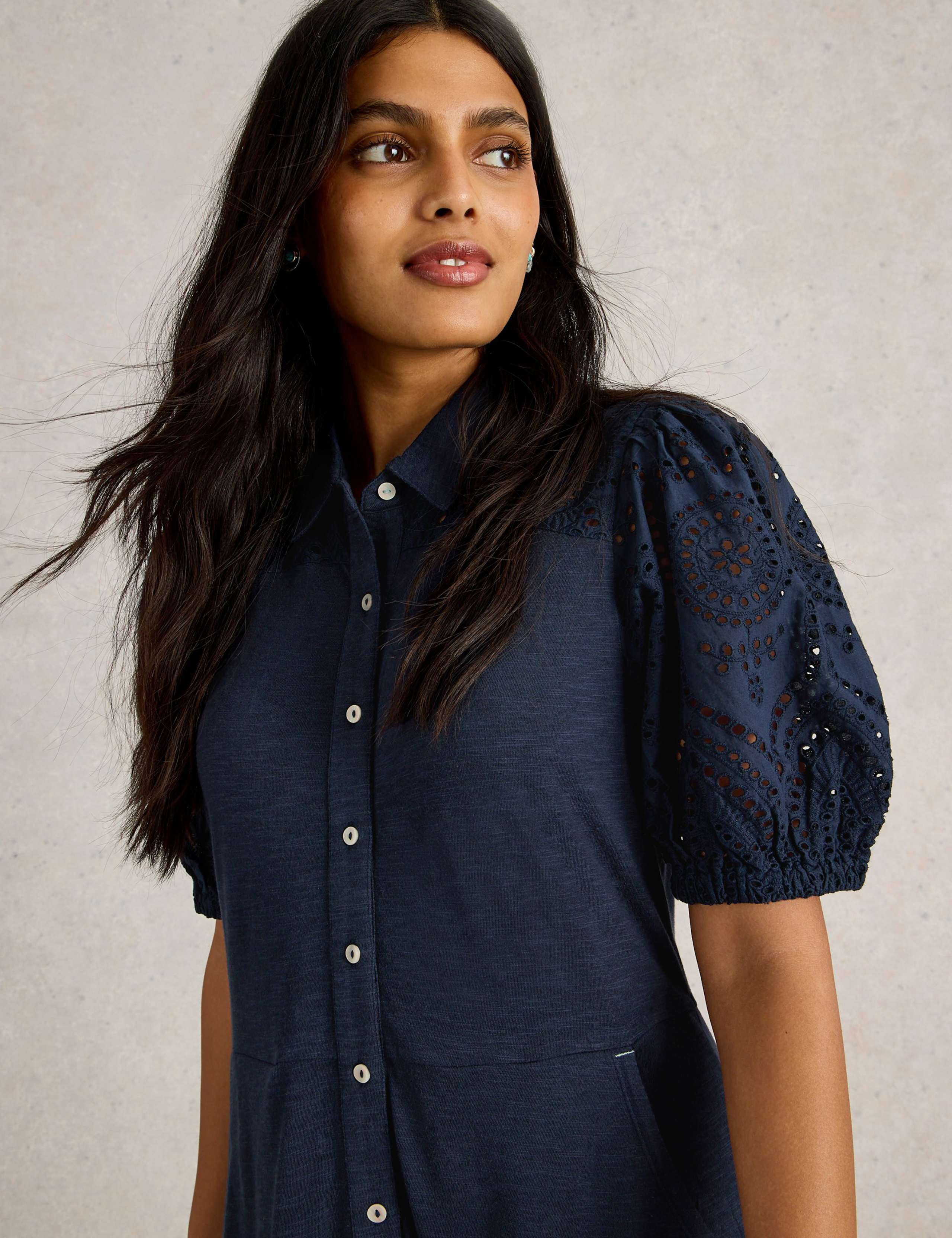Cotton Rich Broderie Midi Shirt Dress 4 of 5