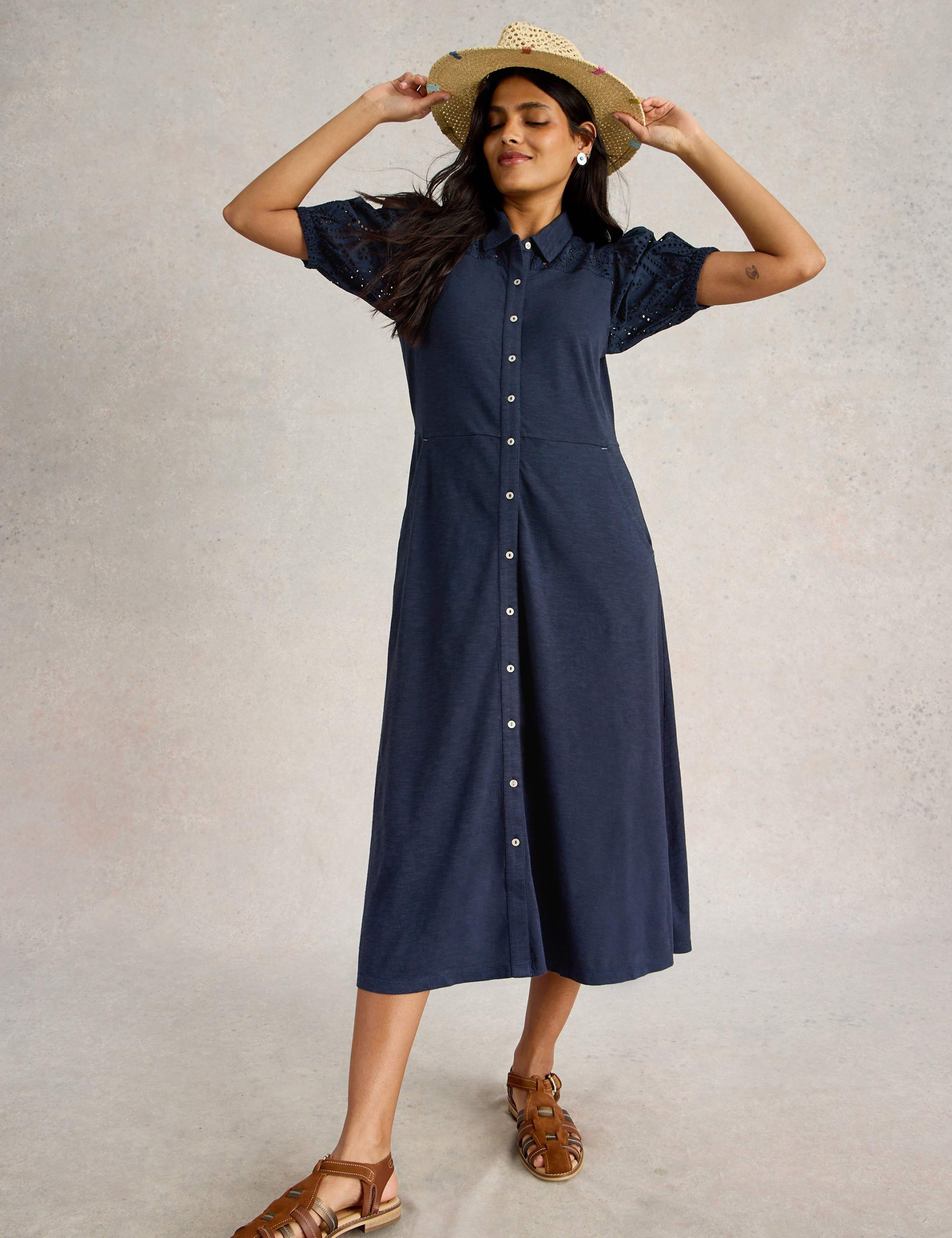 Cotton Rich Broderie Midi Shirt Dress 5 of 5