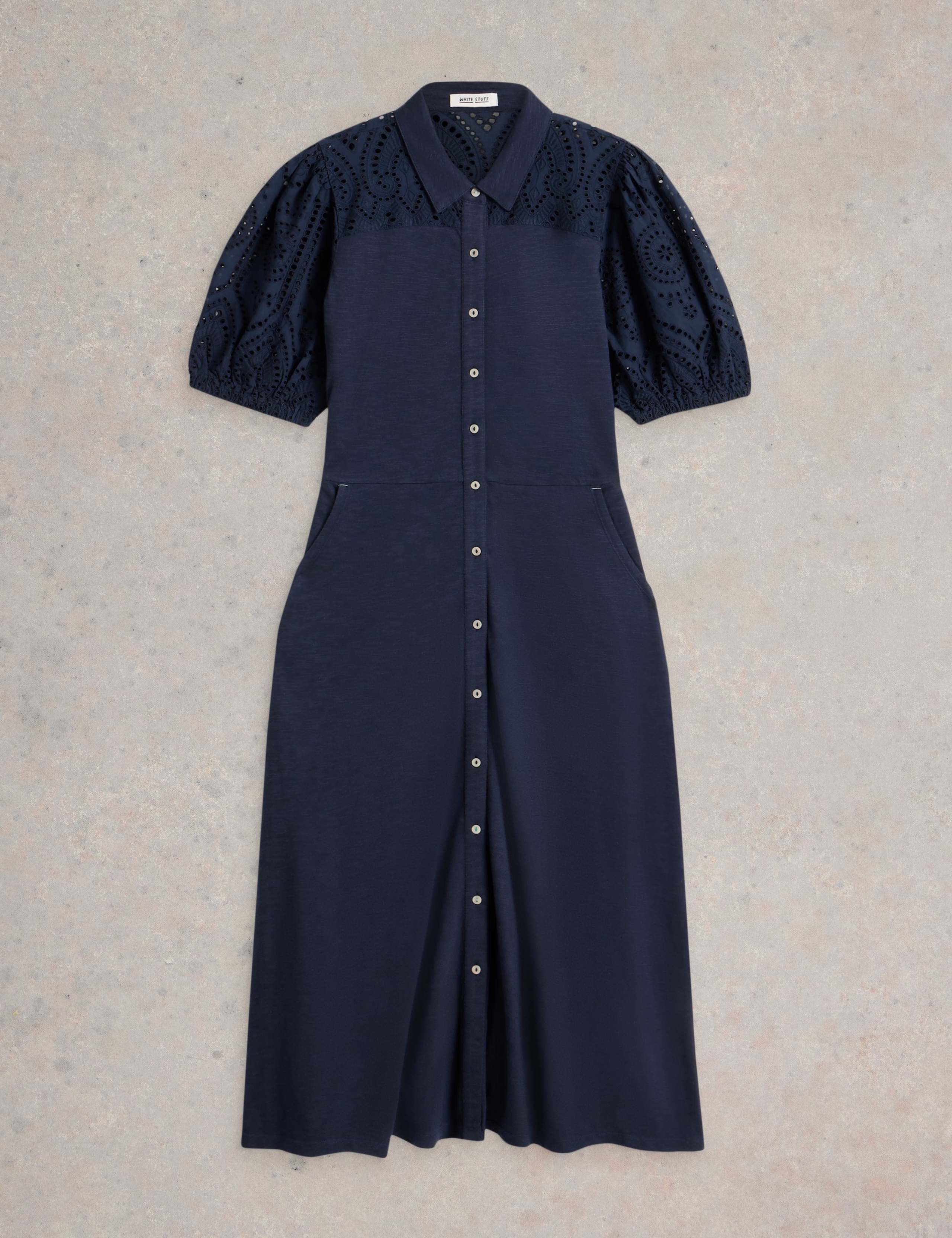 Cotton Rich Broderie Midi Shirt Dress 2 of 5