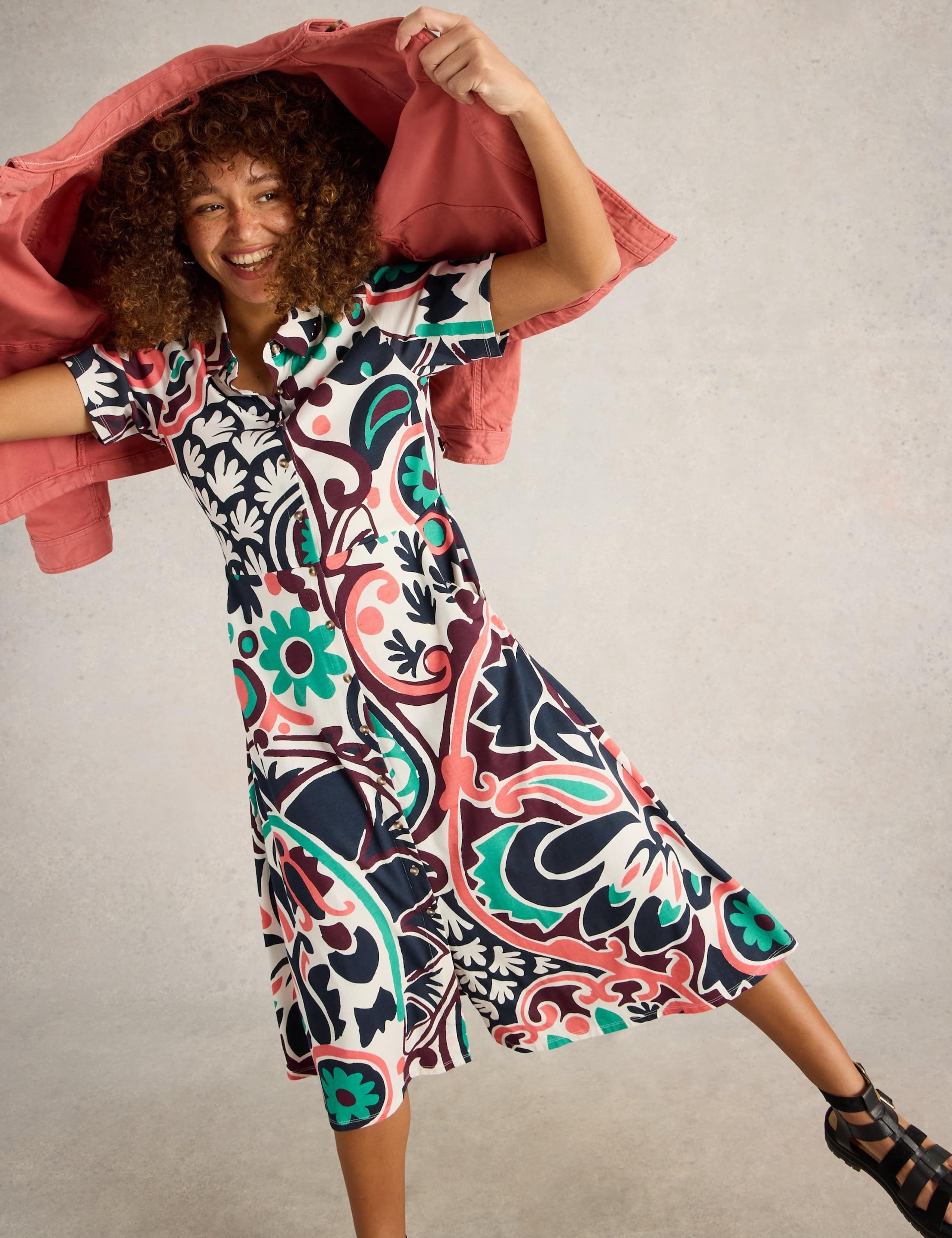Jersey Printed Midi Shirt Dress 5 of 6
