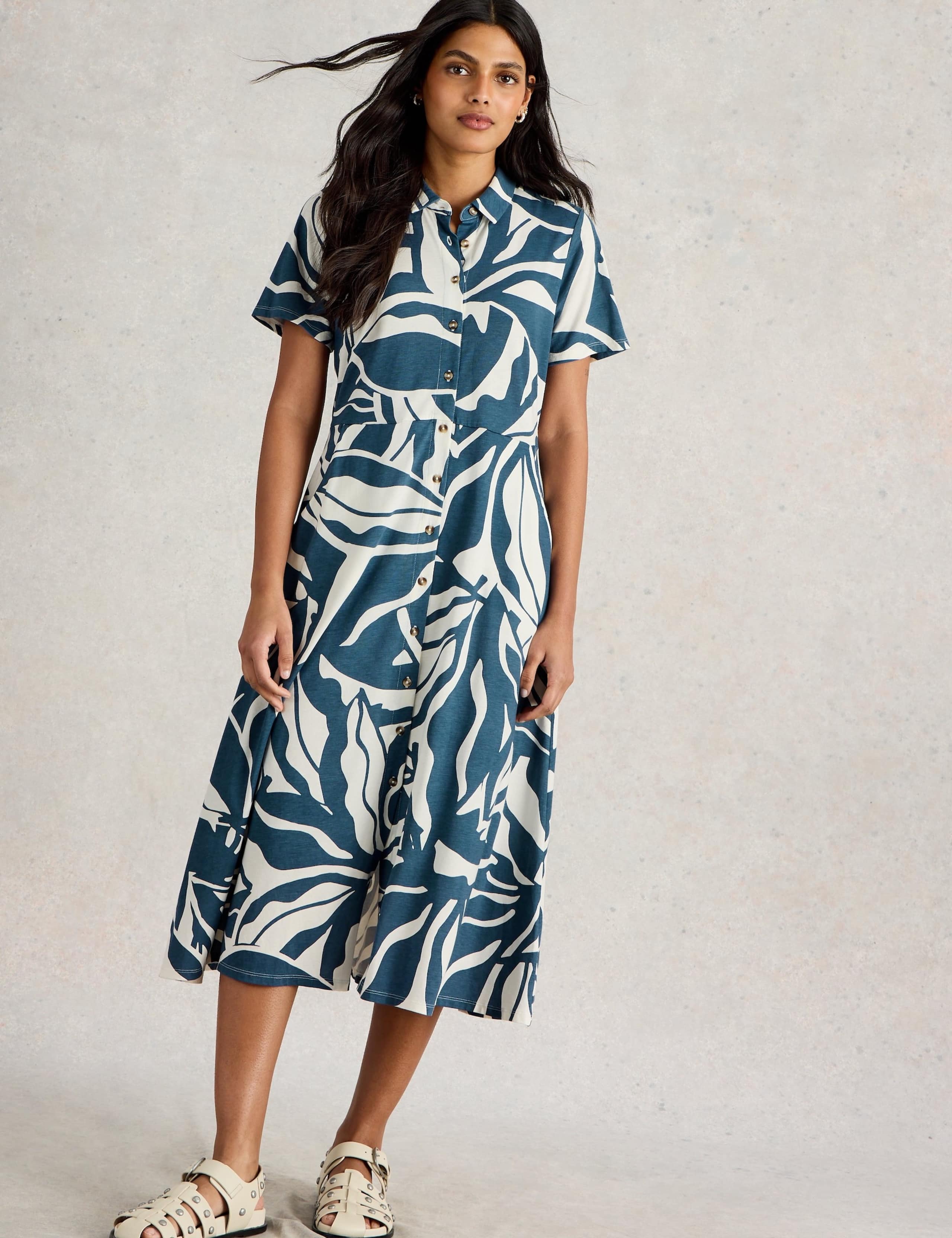 Jersey Printed Midi Shirt Dress 1 of 6