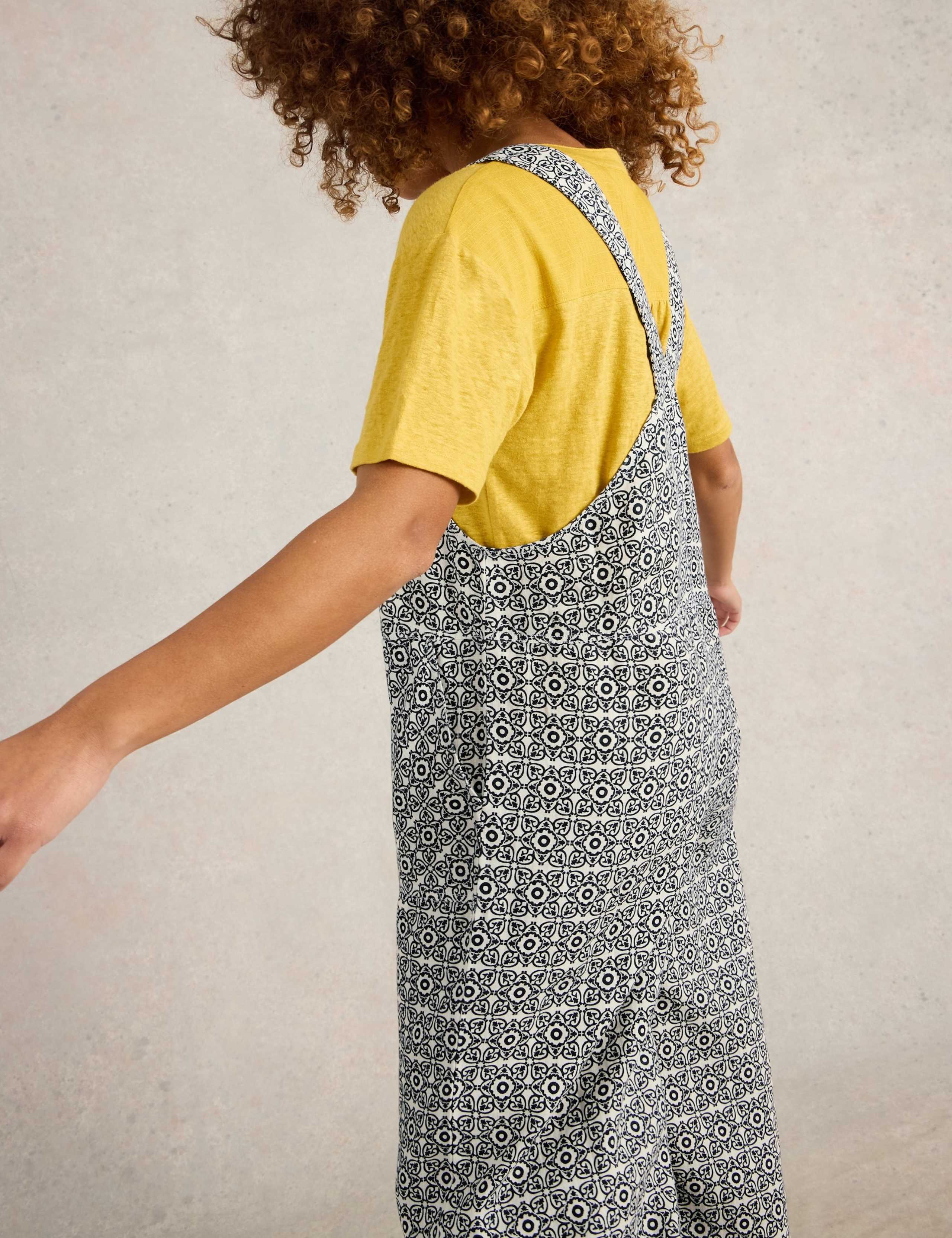 Pure Linen Geometric Ankle Grazer Dungarees 3 of 6