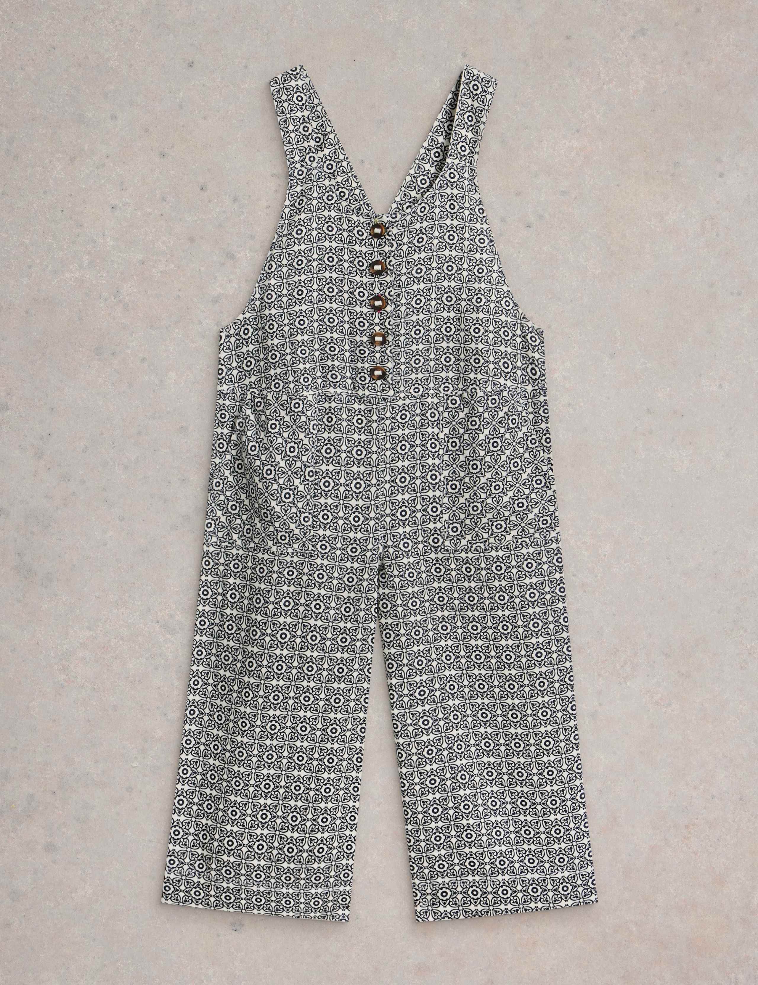 Pure Linen Geometric Ankle Grazer Dungarees 2 of 6