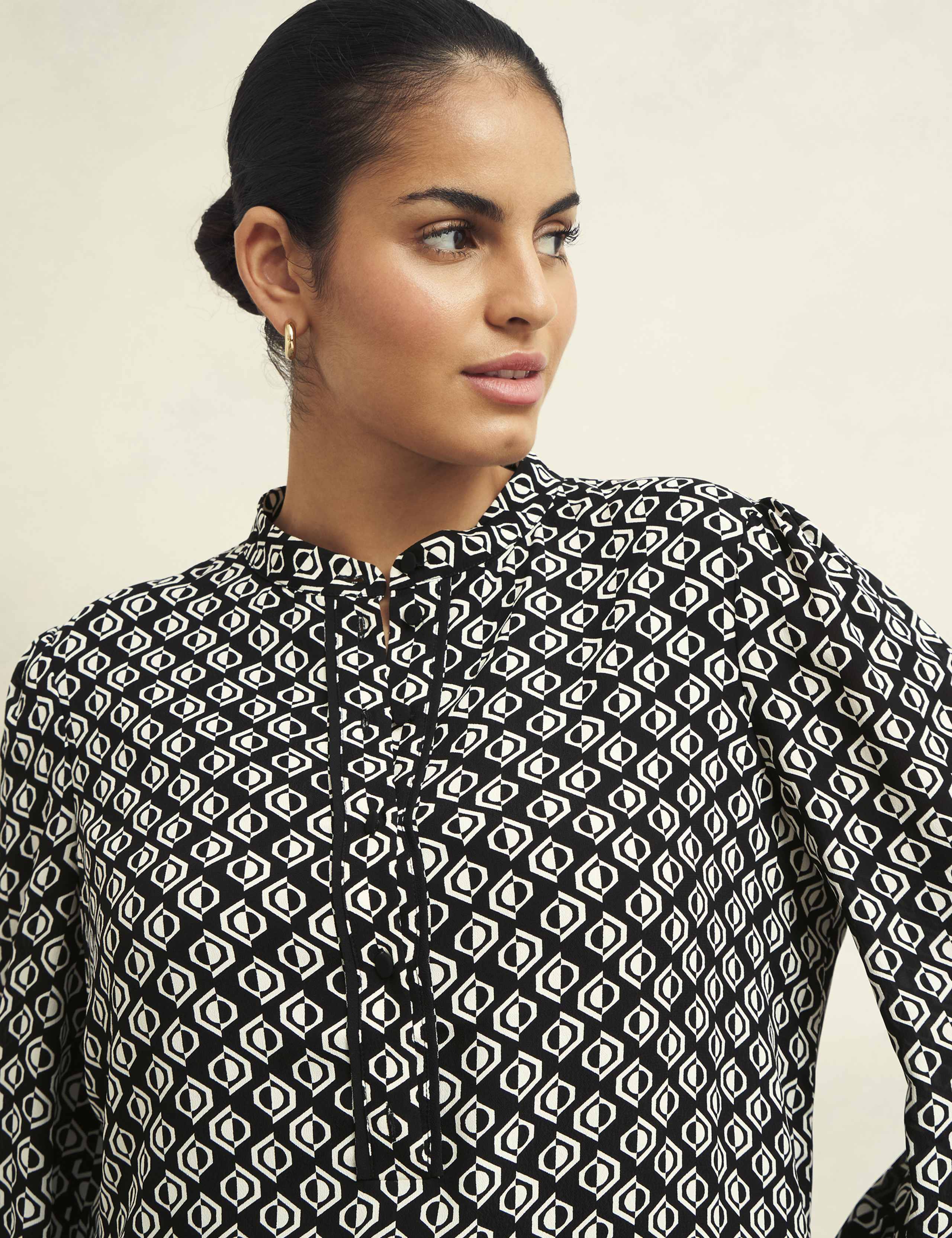 Geometric Button Detail Blouson Sleeve Blouse 5 of 9