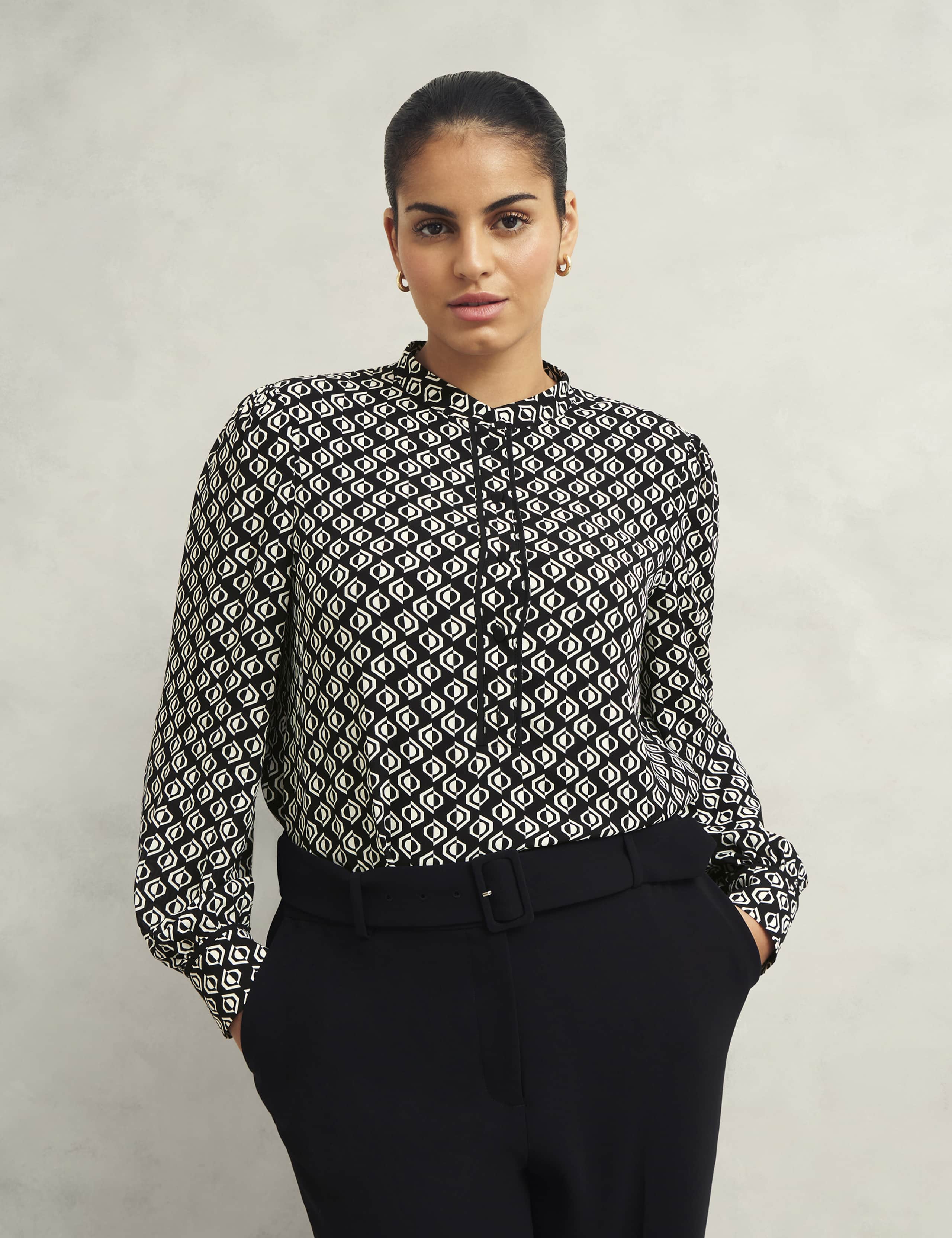 Geometric Button Detail Blouson Sleeve Blouse 7 of 9