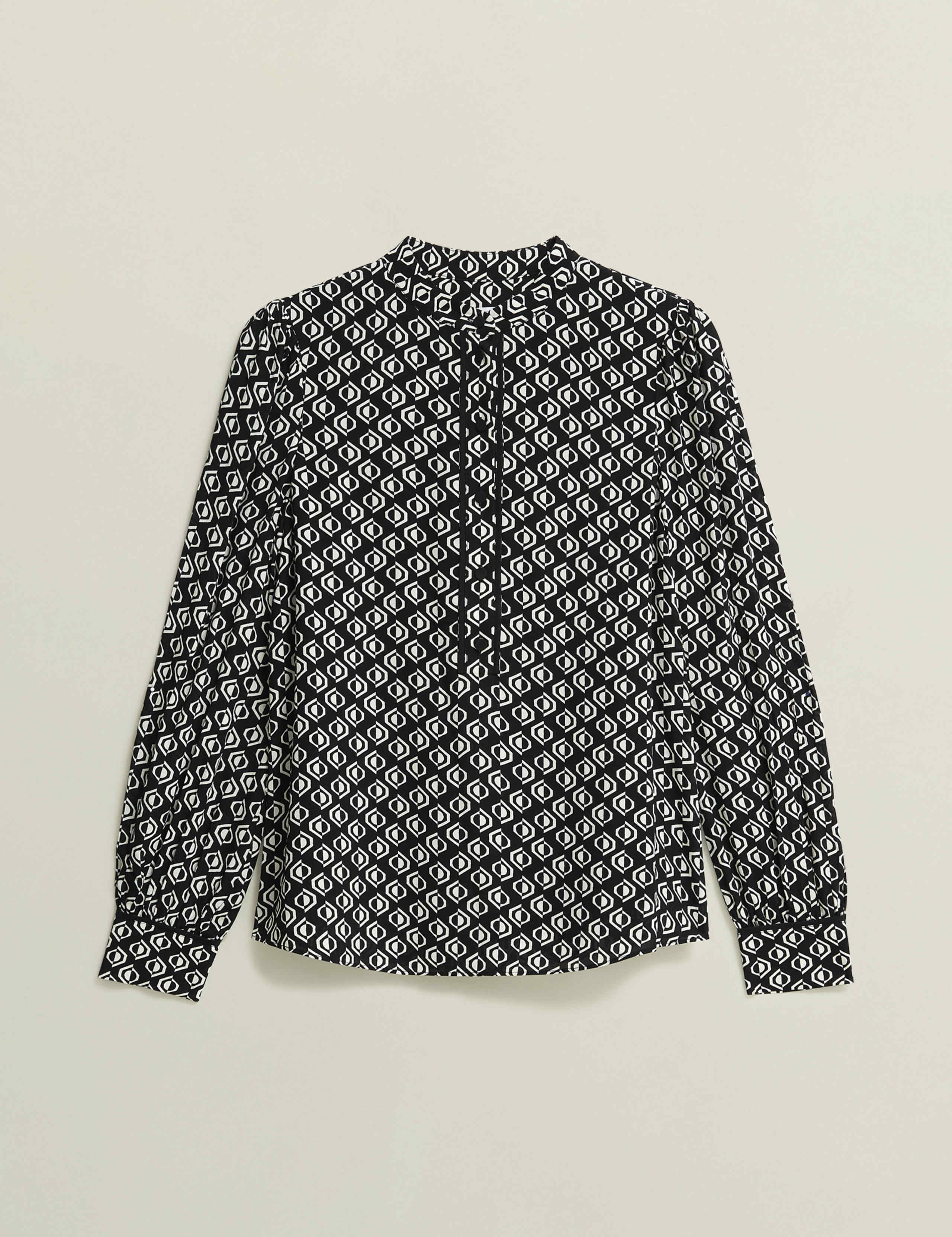 Geometric Button Detail Blouson Sleeve Blouse 2 of 9