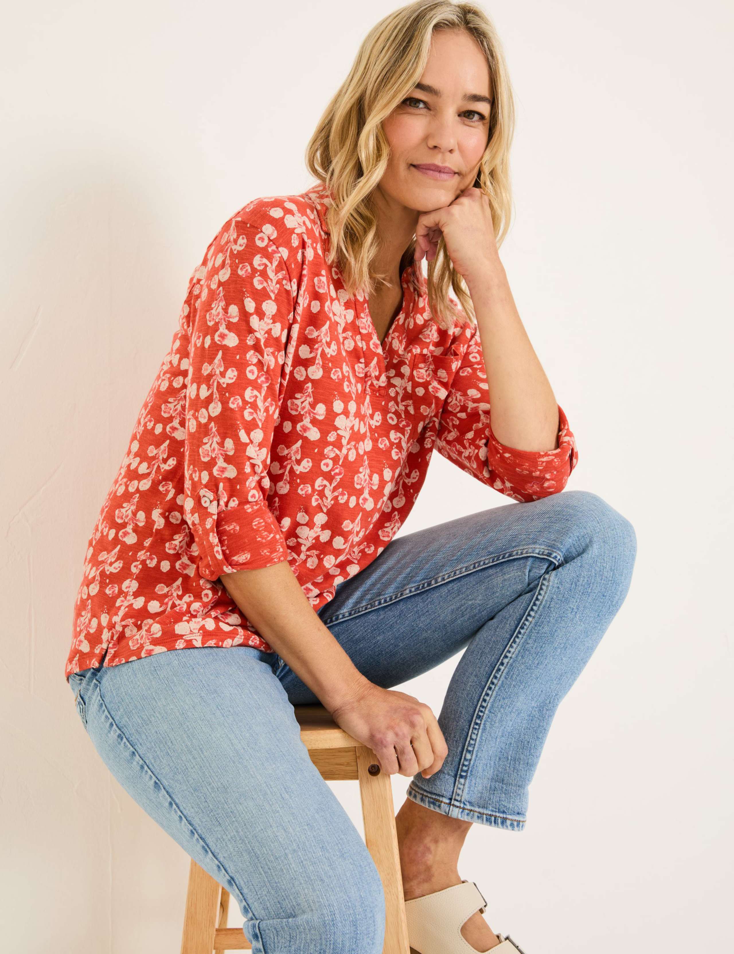 Pure Cotton Floral Collared V-Neck Top 4 of 4