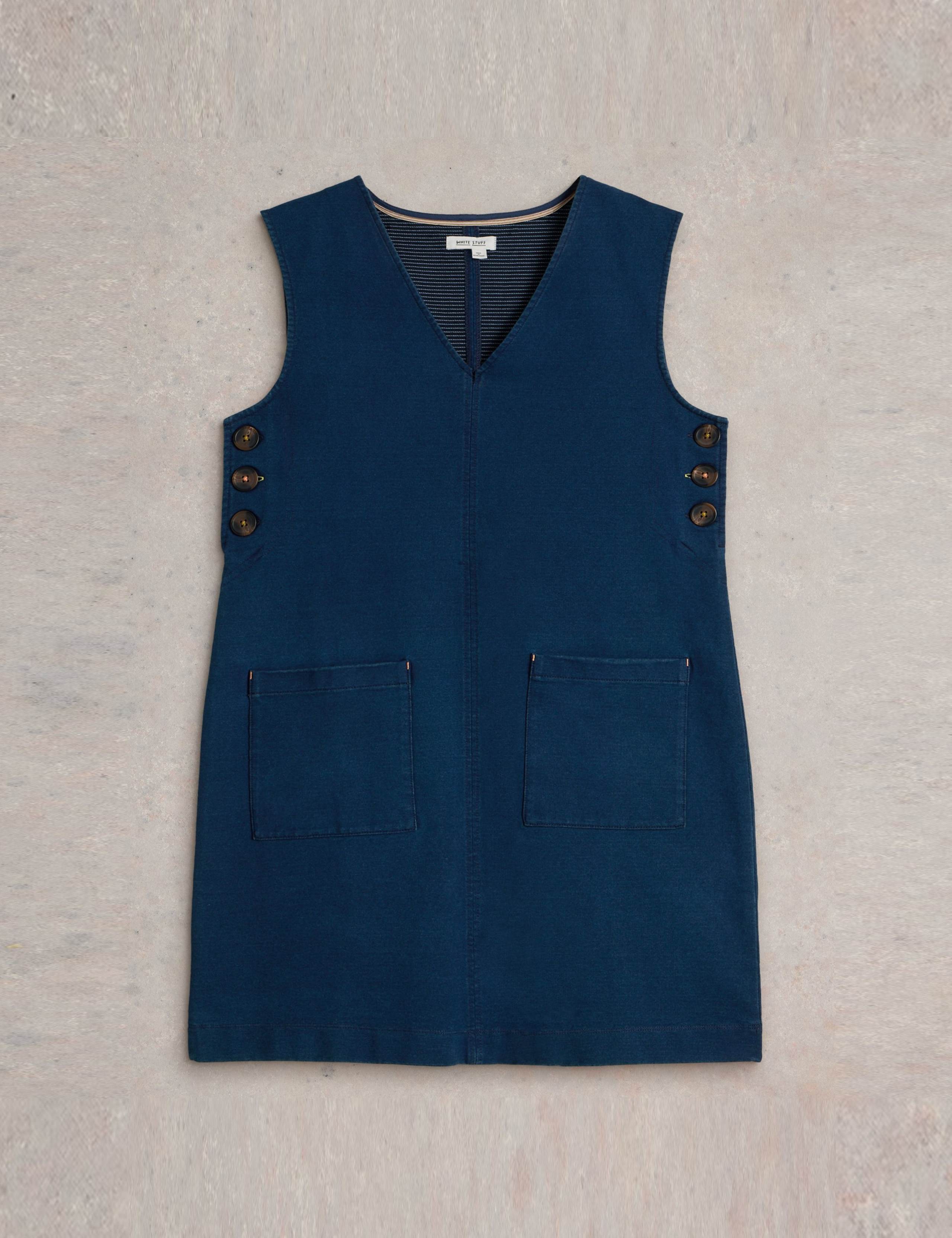 Jersey Denim V-Neck Mini Shift Dress 2 of 6