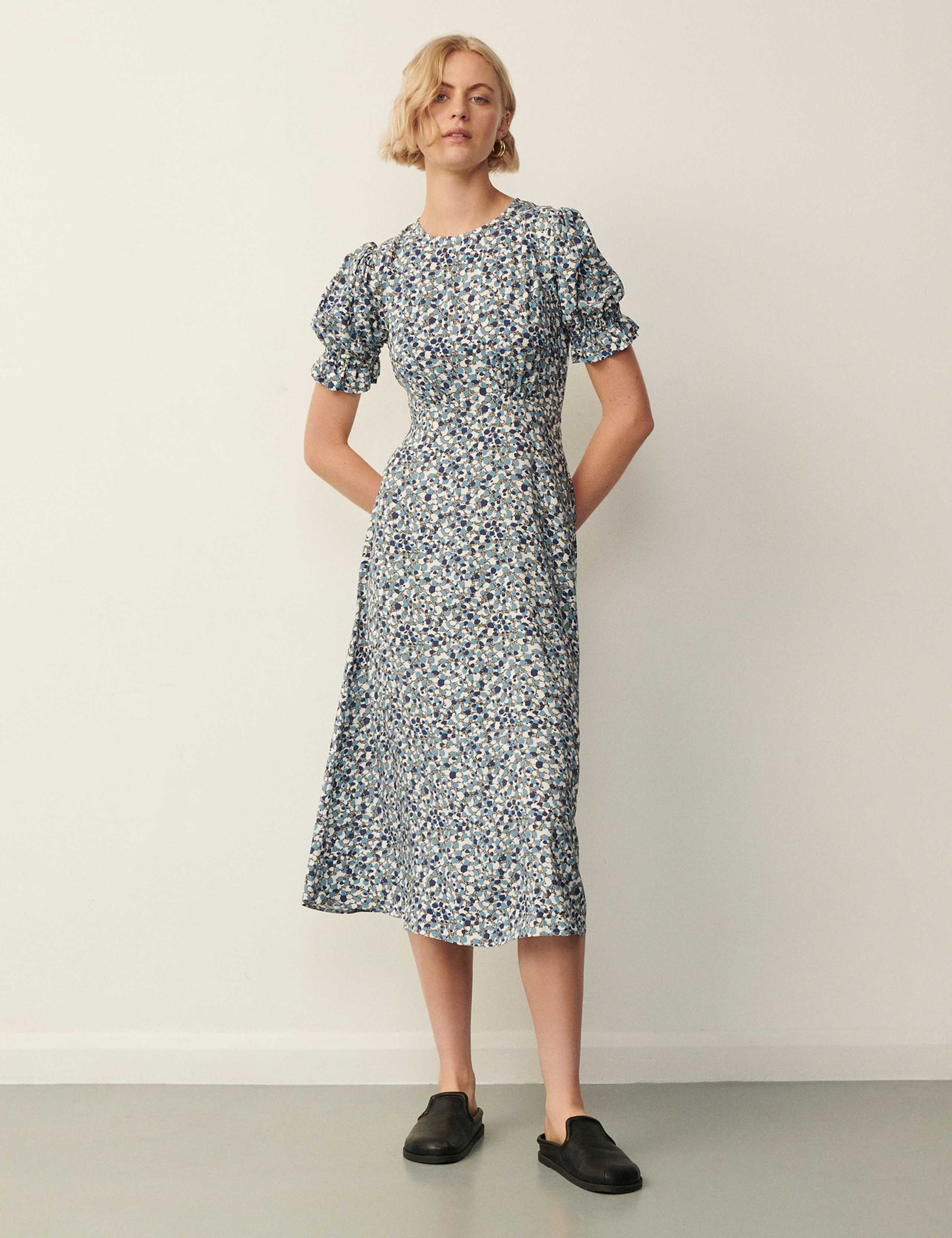Printed Puff Sleeve Midi Tea Dress 1 of 4