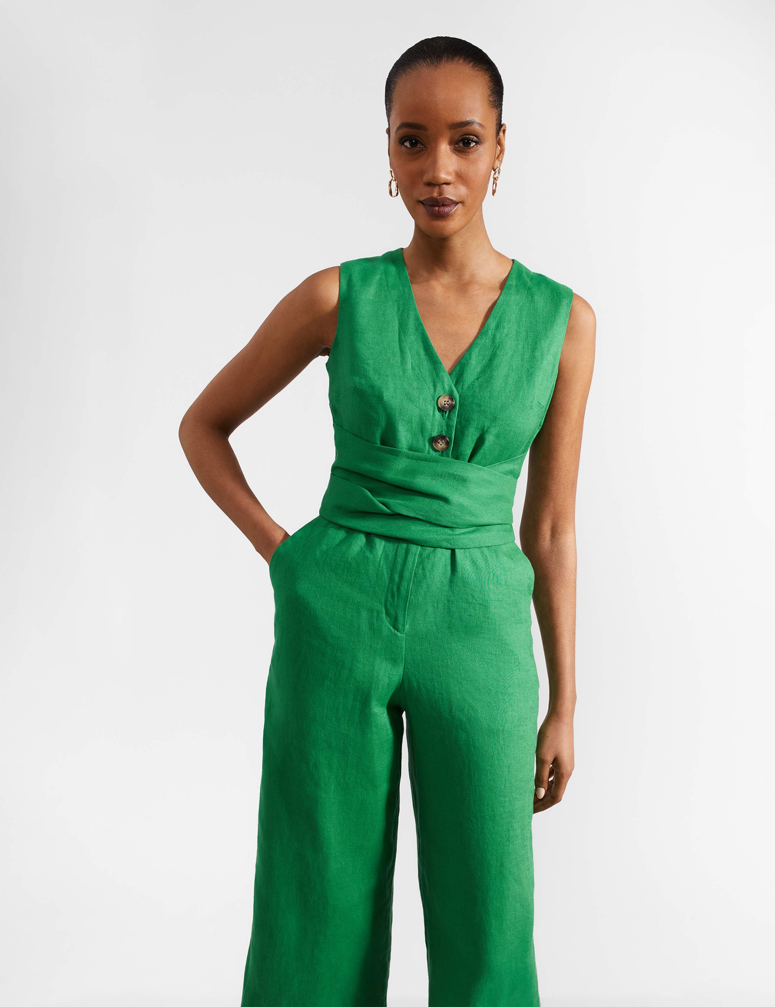 Pure Linen Sleeveless Cropped Jumpsuit 3 of 5