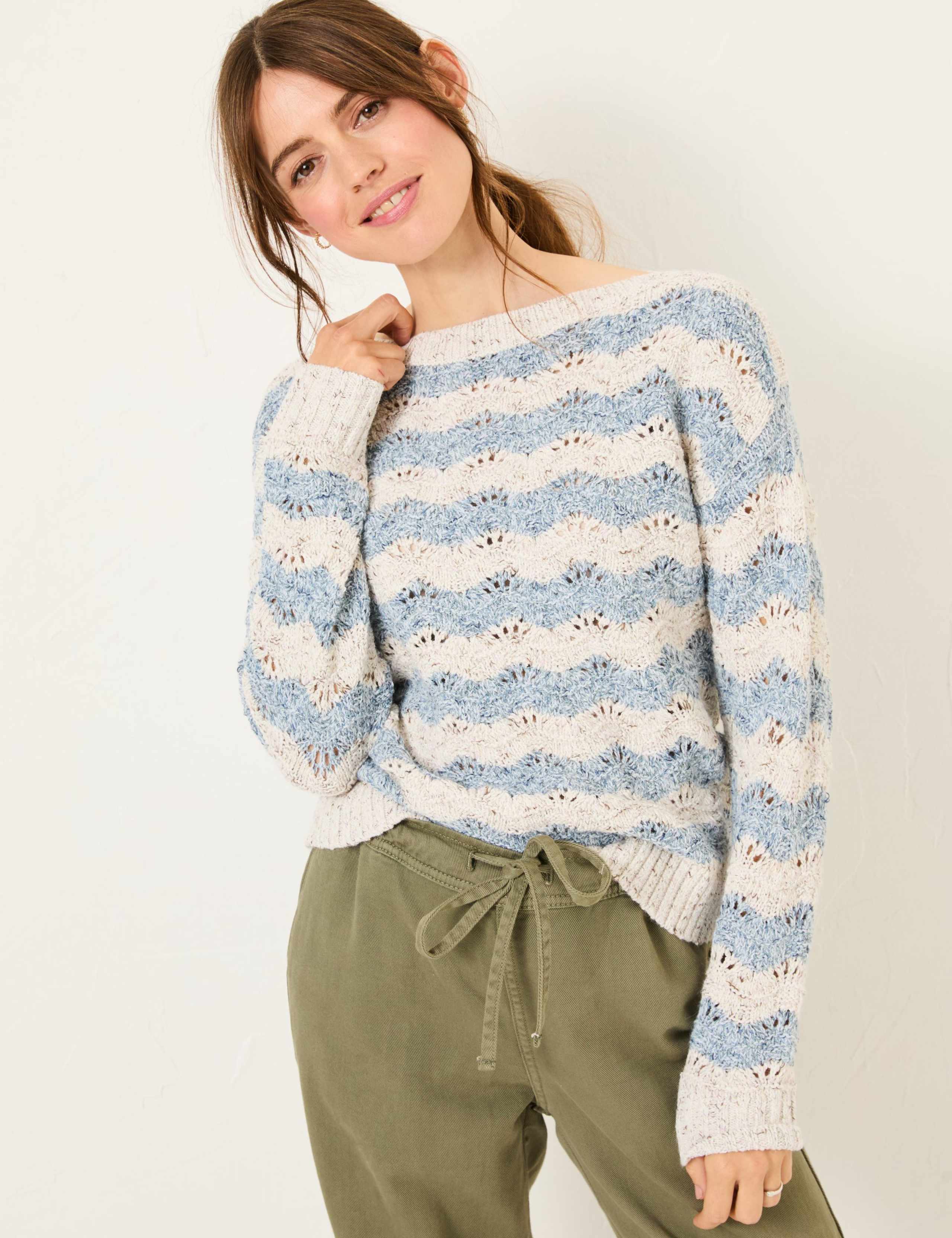Pointelle Striped Slash Neck Jumper 1 of 5