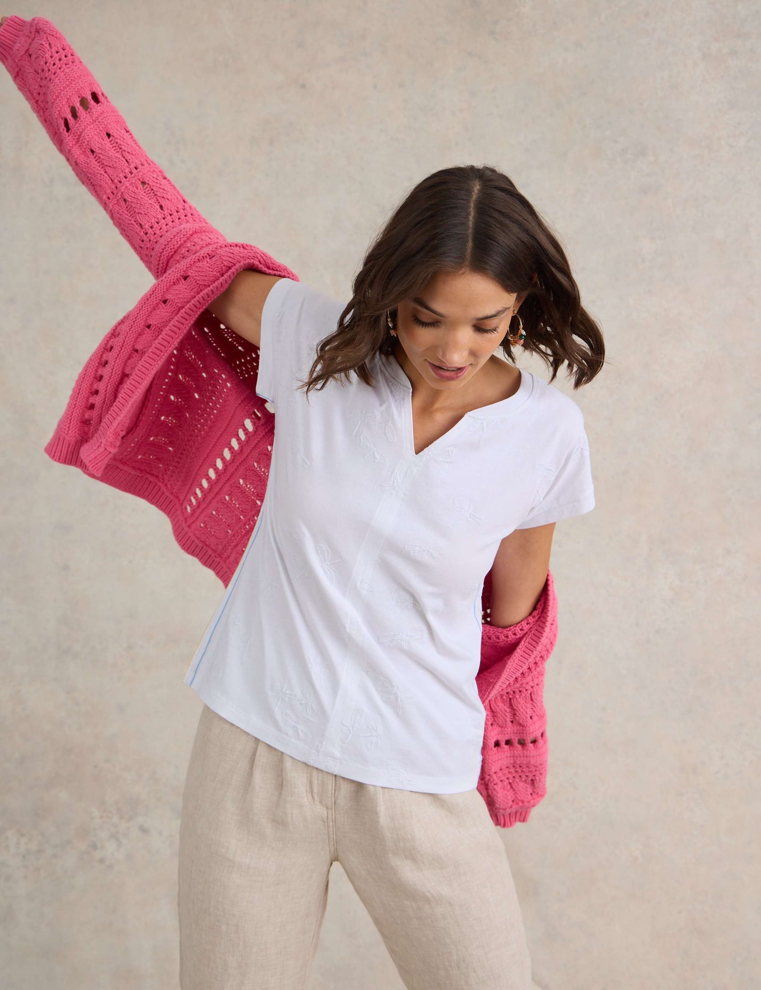 Pure Cotton Embroidered V-Neck T-Shirt 3 of 6
