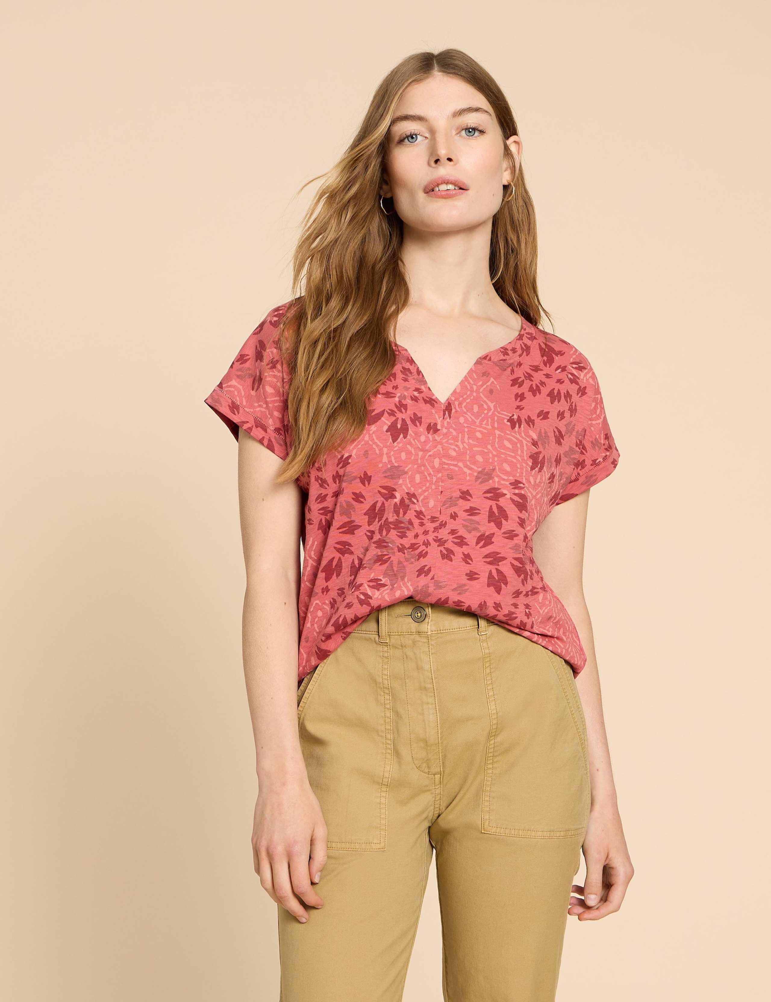 Pure Cotton Printed Notch Neck T-Shirt 1 of 6