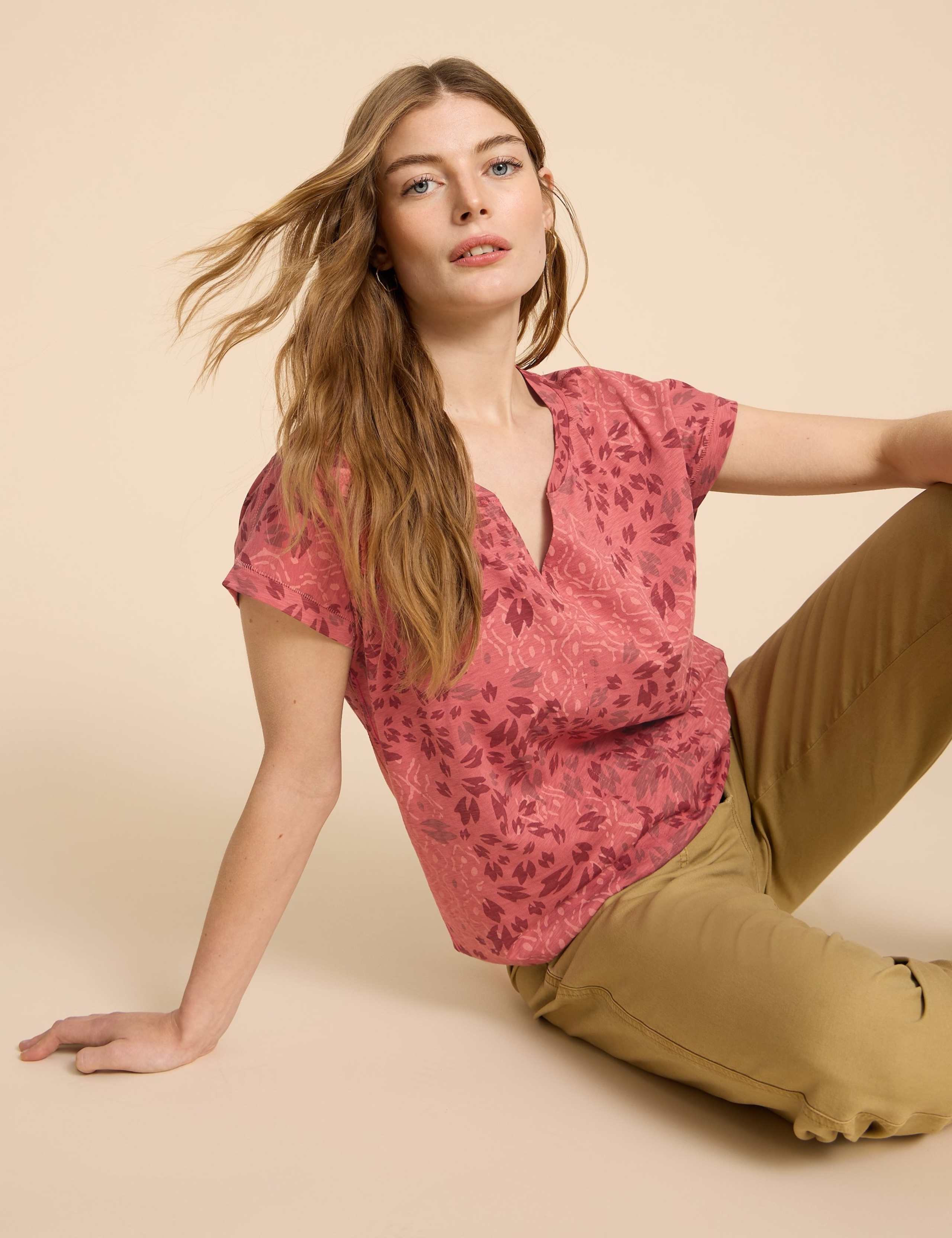 Pure Cotton Printed Notch Neck T-Shirt 5 of 6