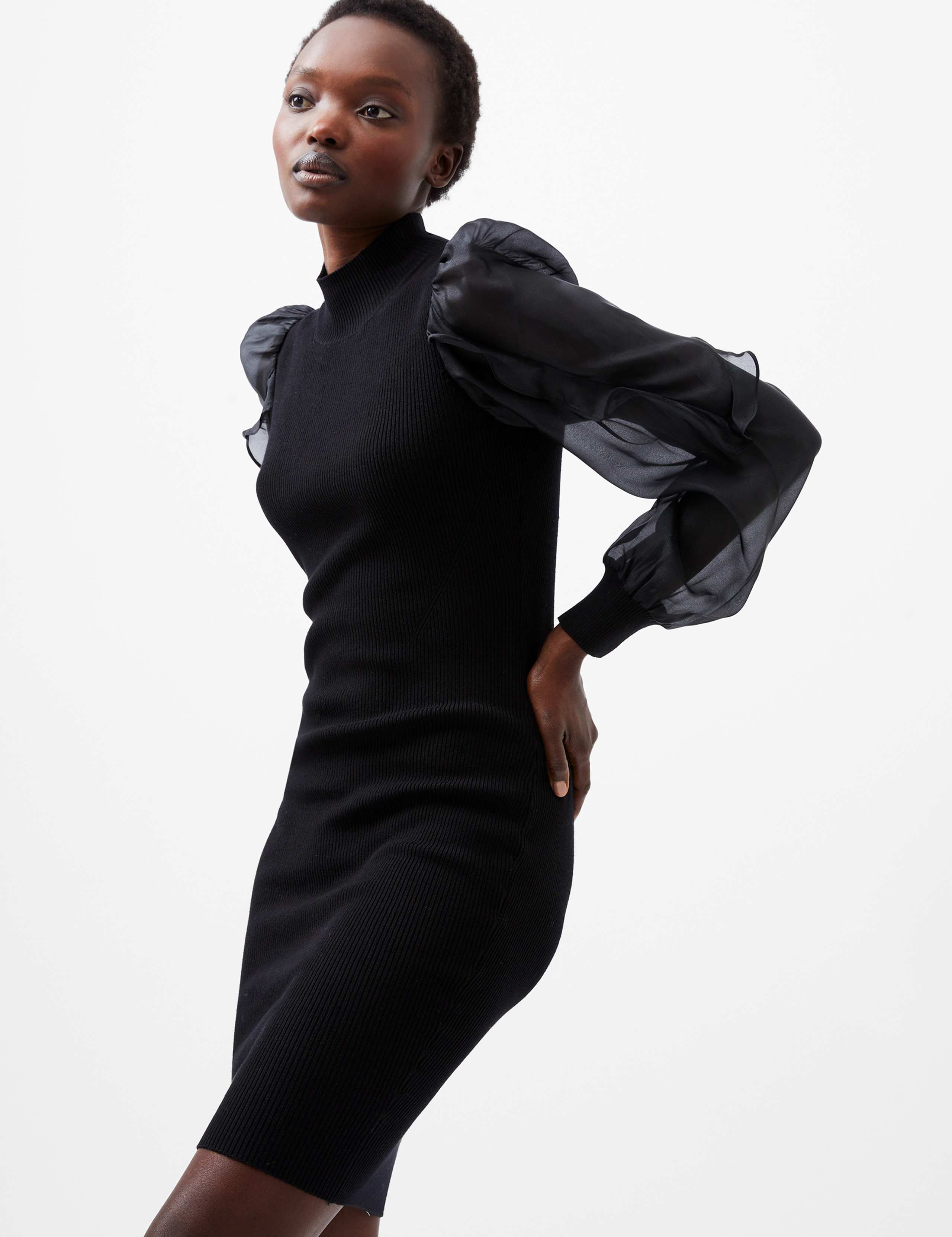 High Neck Blouson Sleeve Mini Dress 3 of 4