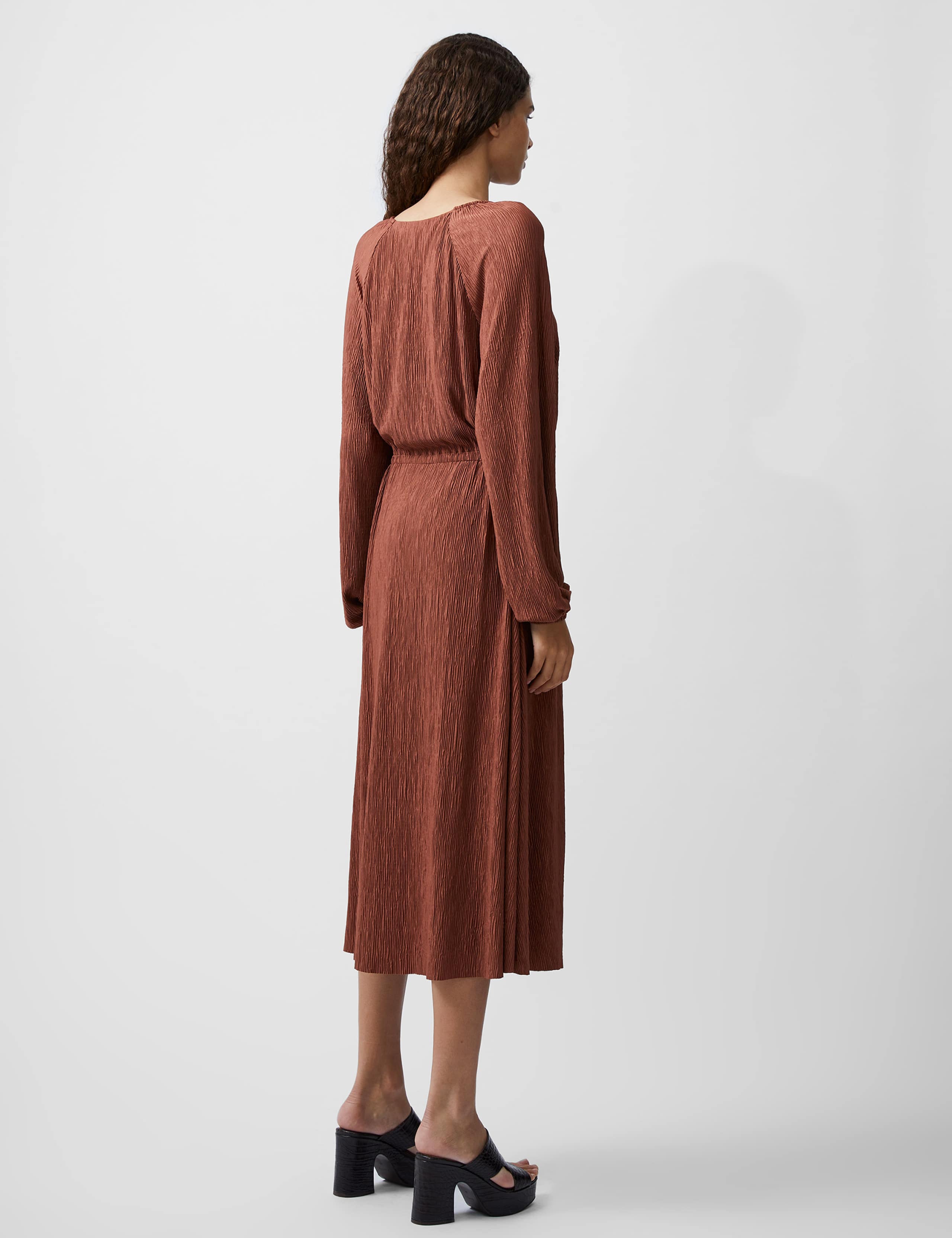 Satin V-Neck Midi Waisted Dress 4 of 4