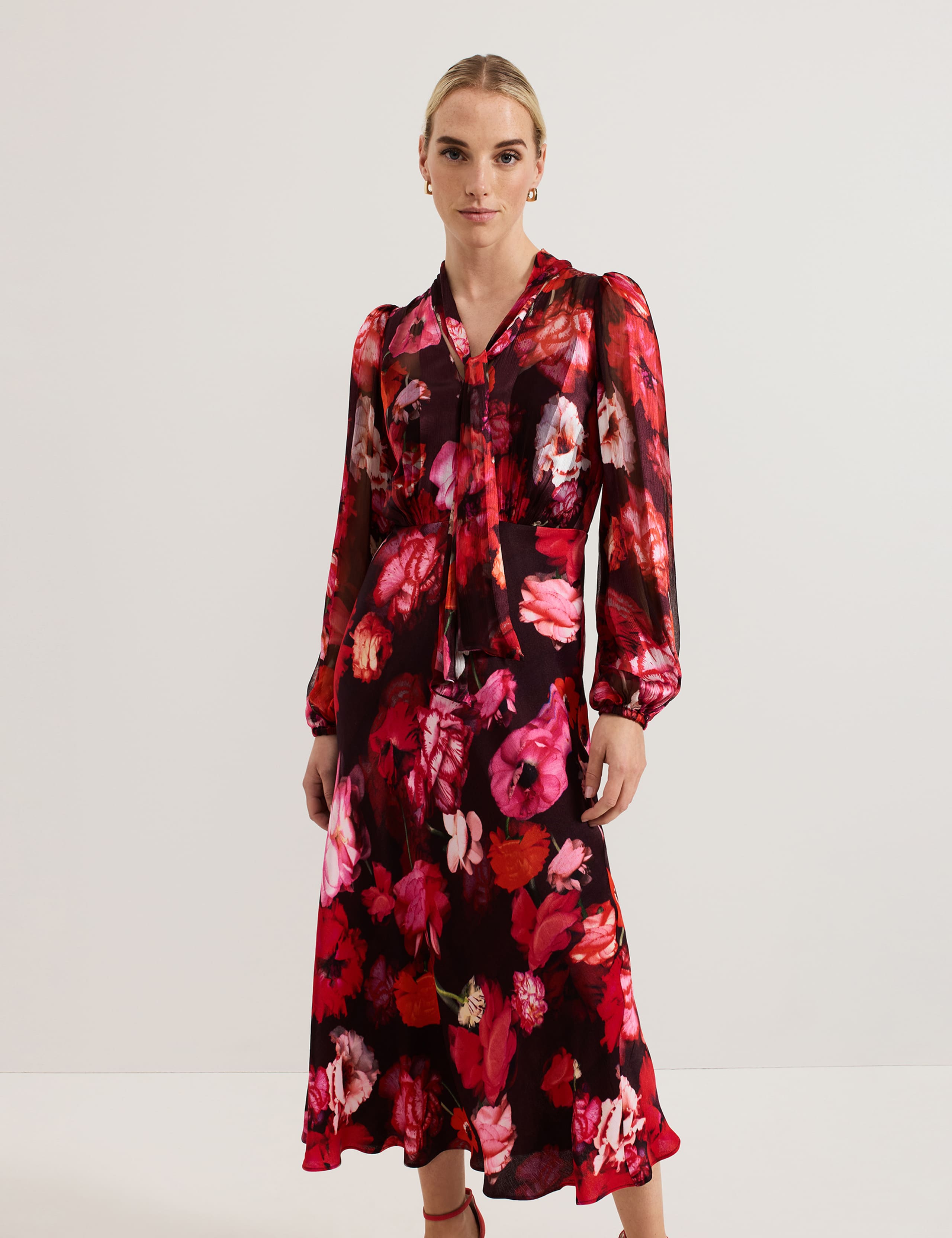 Floral Tie Neck Midaxi Dress 4 of 8