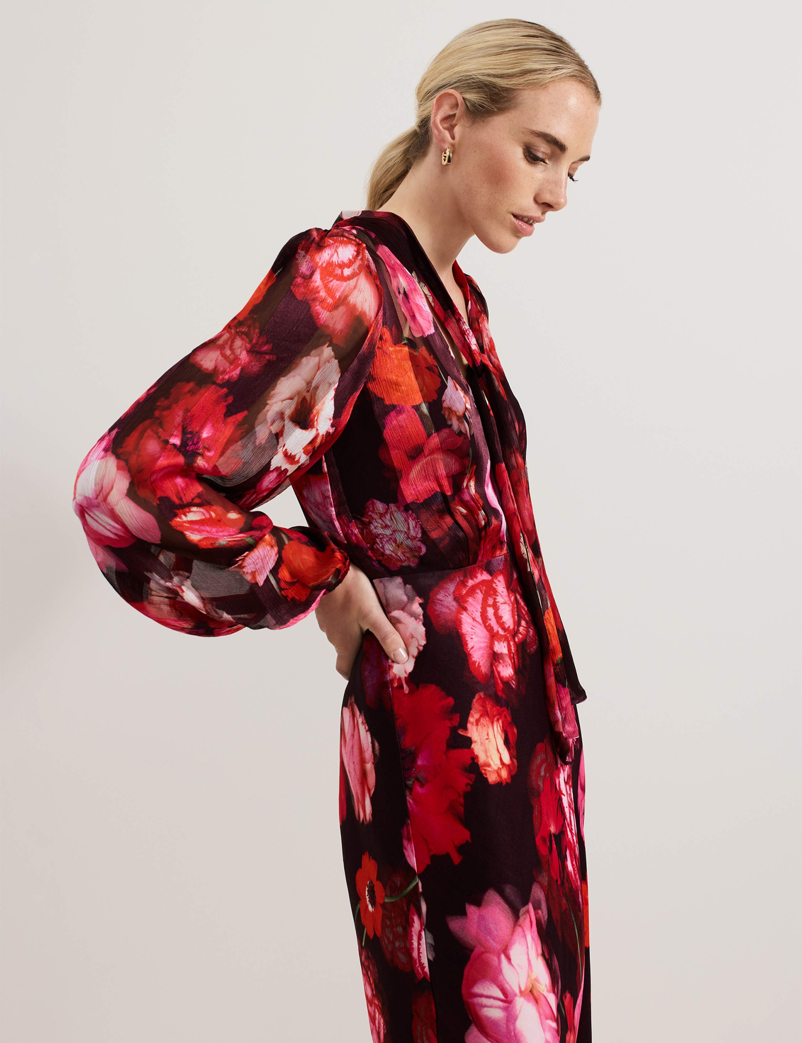 Floral Tie Neck Midaxi Dress 6 of 8