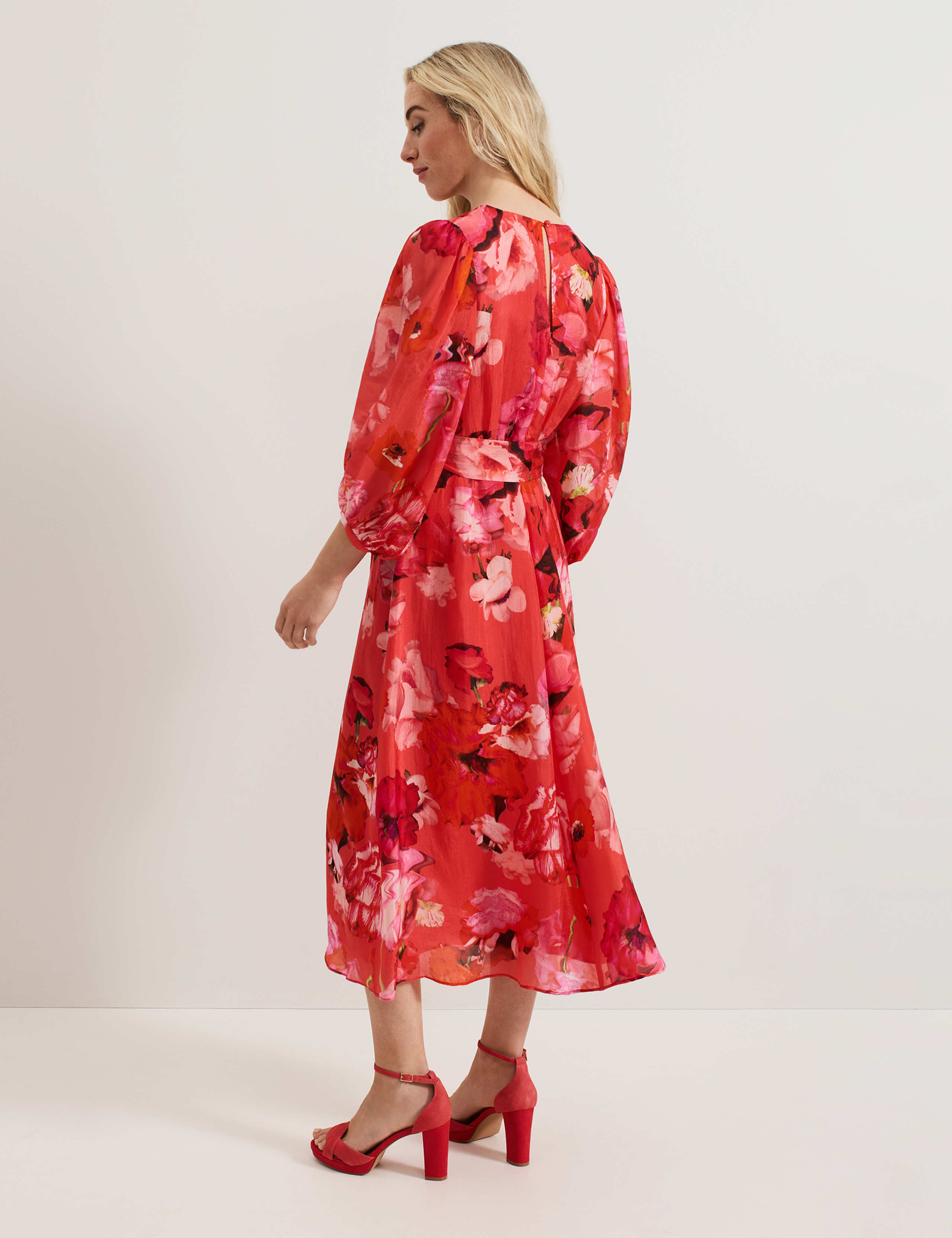 Floral V-Neck Belted Midi Skater Dress 3 of 7