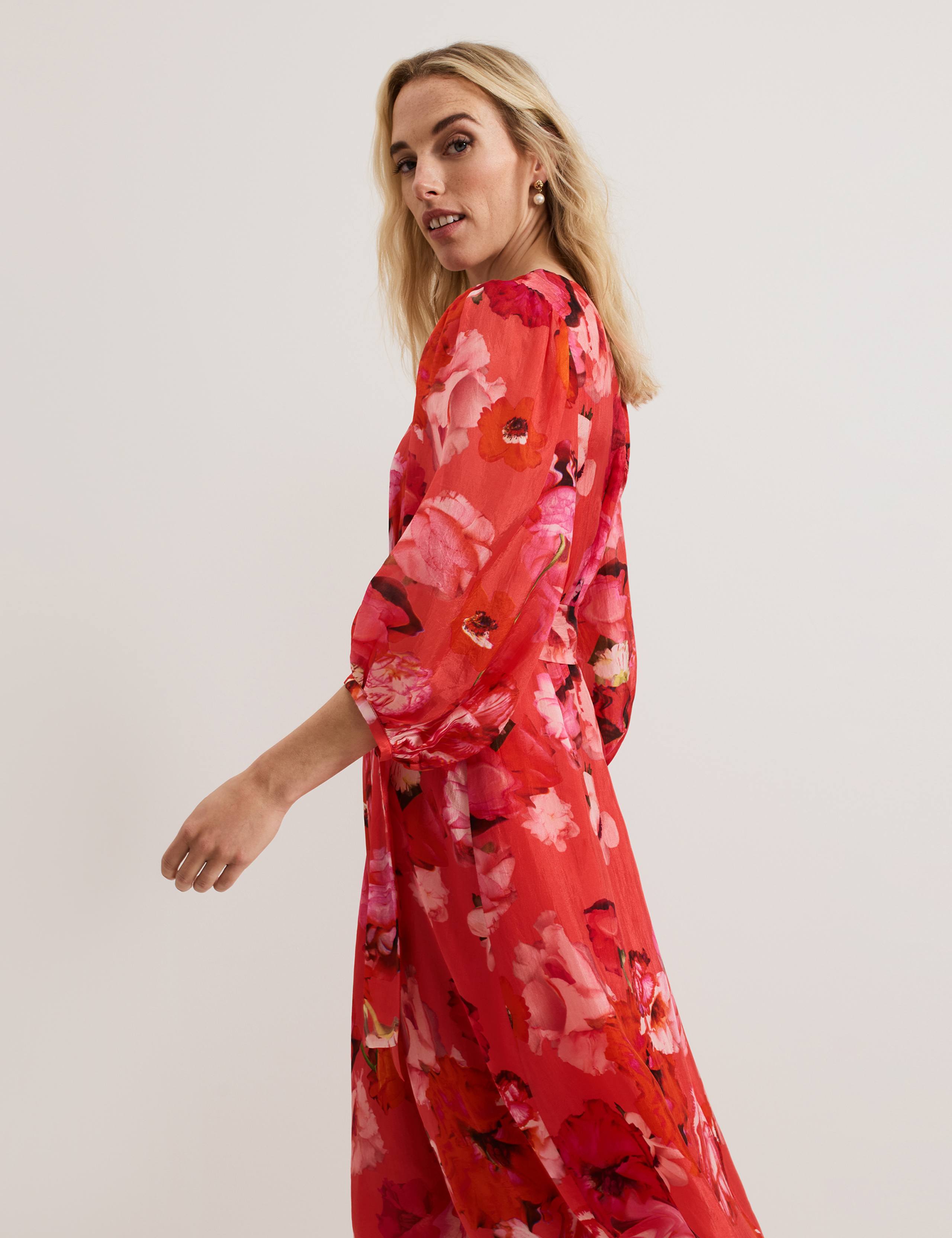 Floral V-Neck Belted Midi Skater Dress 5 of 7