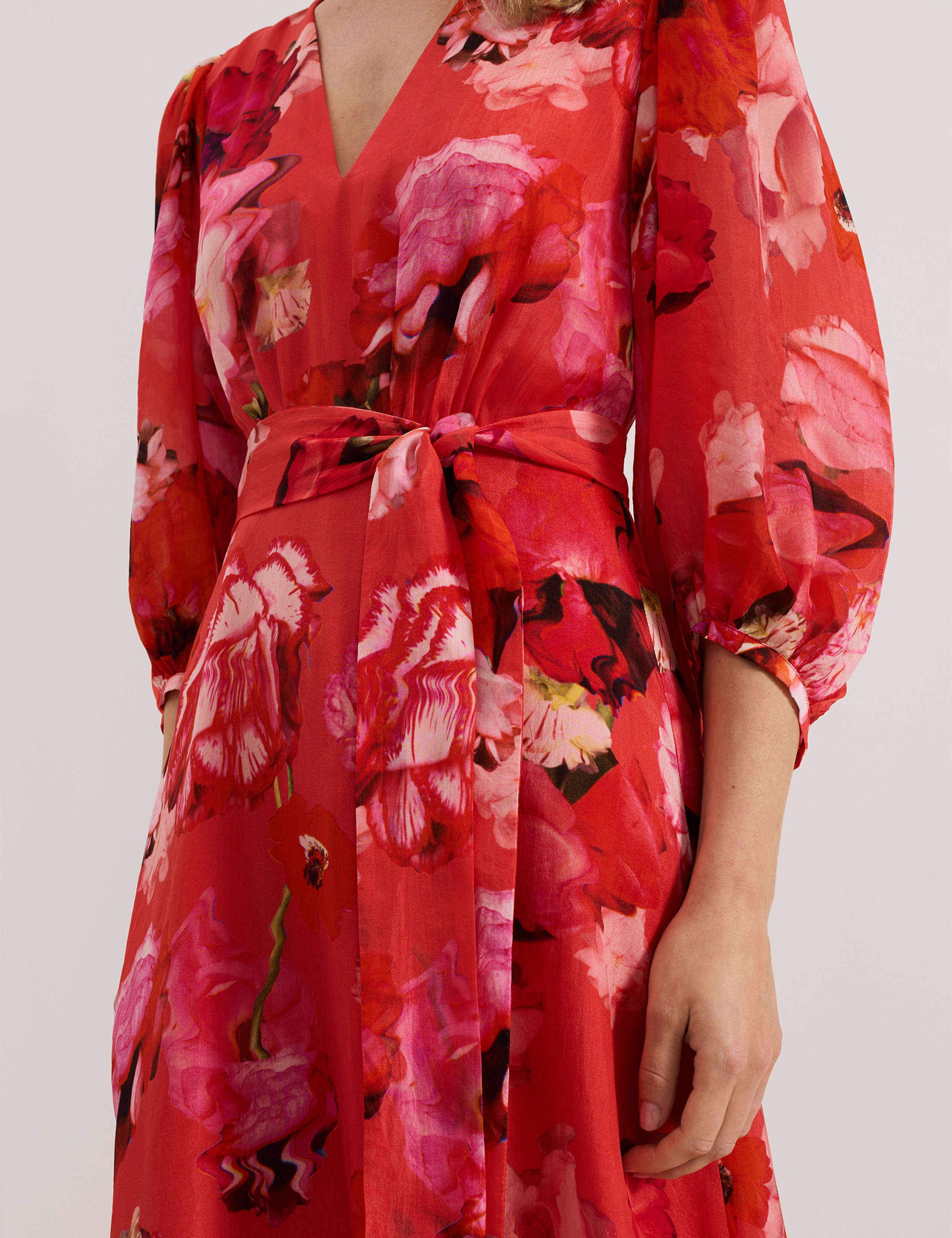 Floral V-Neck Belted Midi Skater Dress 6 of 7