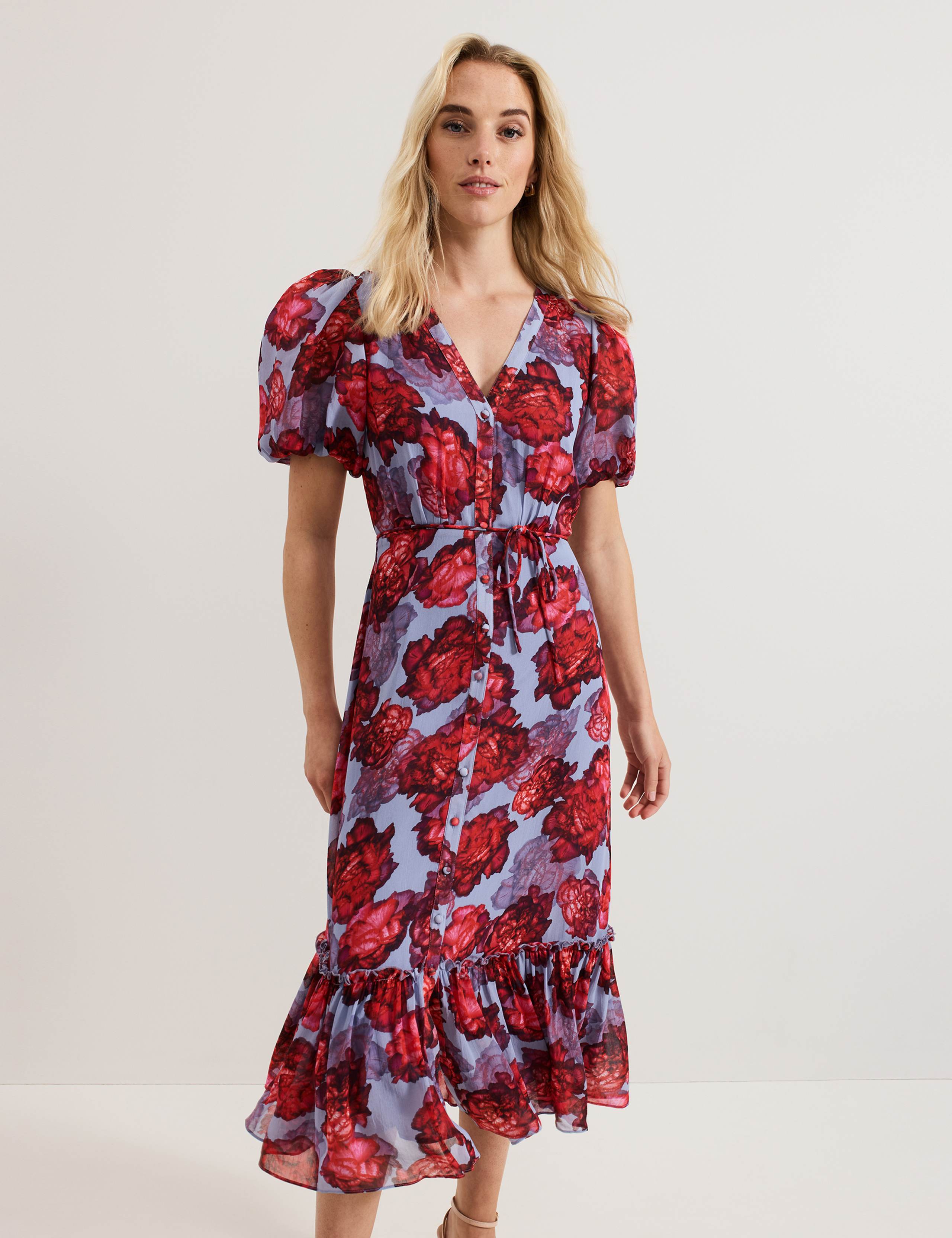 Floral V-Neck Midi Tiered Skater Dress 4 of 8