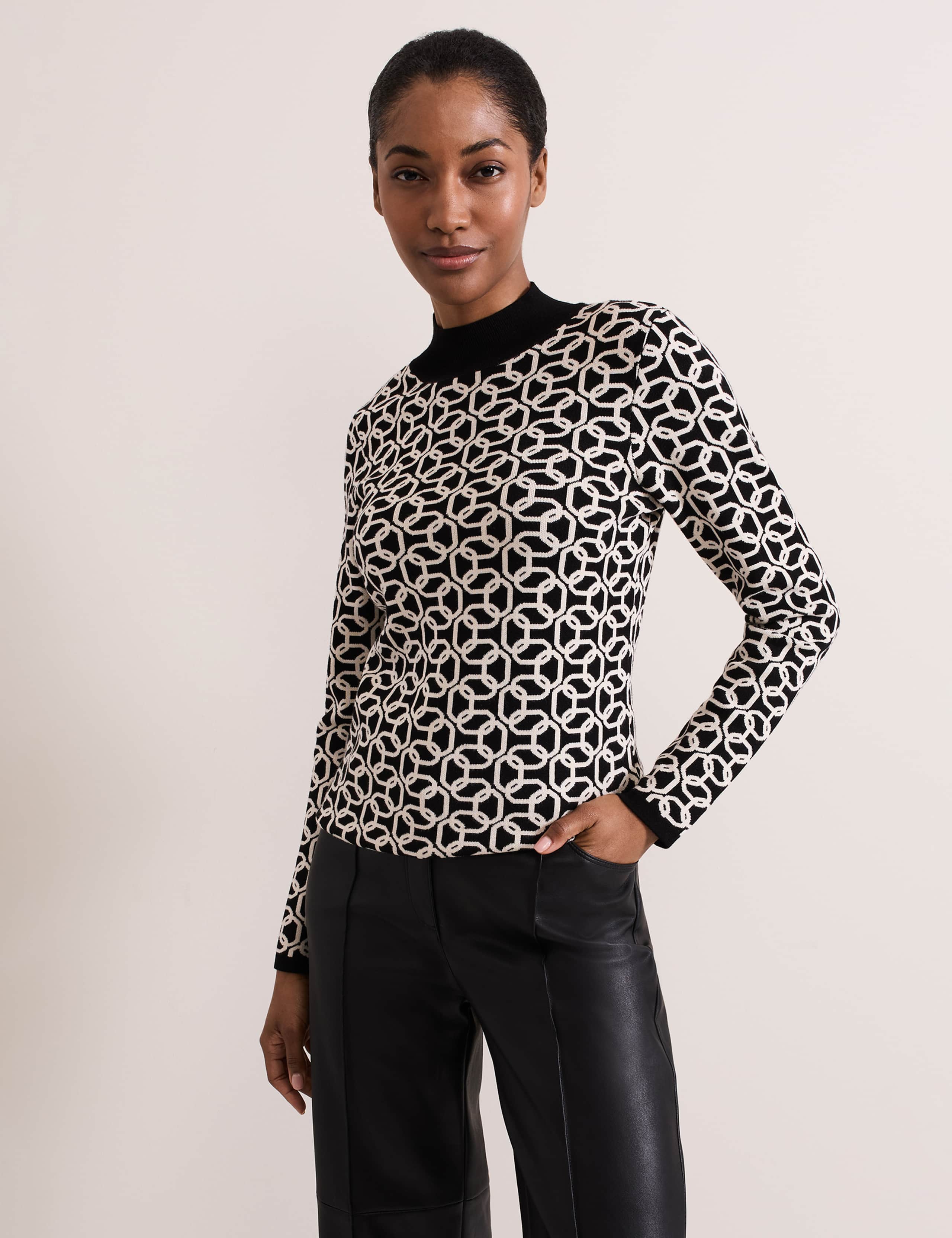 Jacquard Funnel Neck Chain Jumper 1 of 8