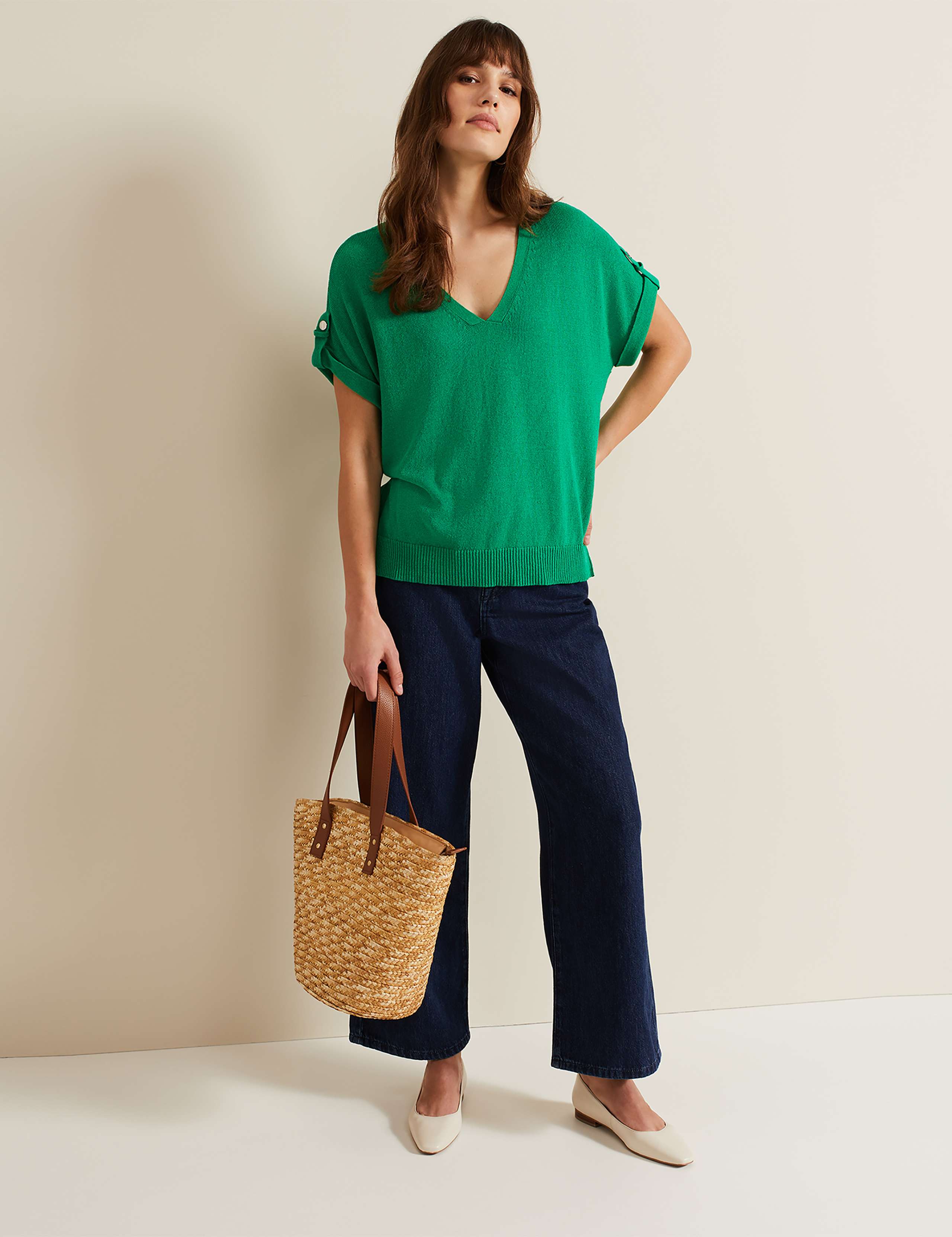 Button Tab Knitted T-Shirt with Linen 4 of 6