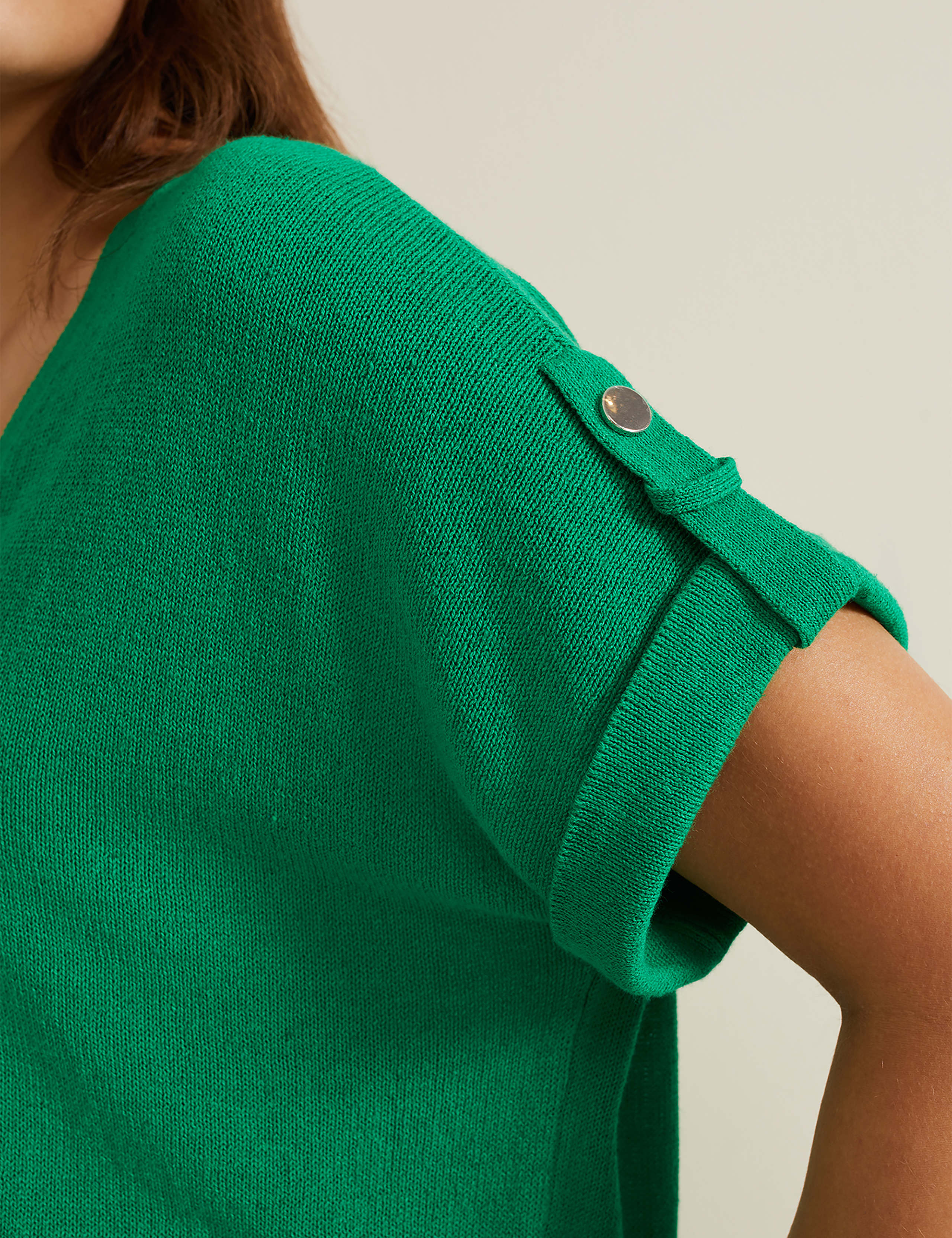 Button Tab Knitted T-Shirt with Linen 5 of 6