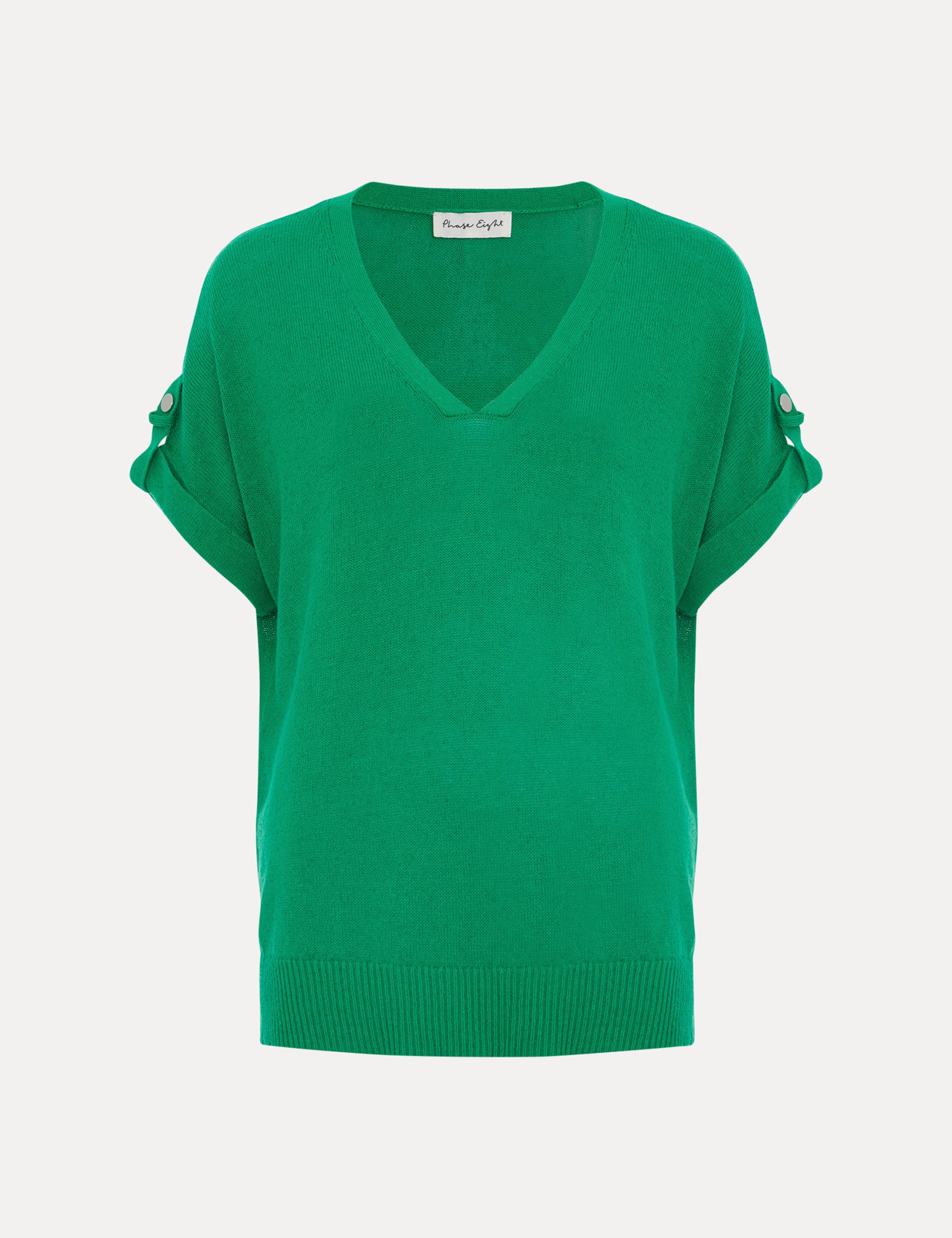 Button Tab Knitted T-Shirt with Linen 2 of 6