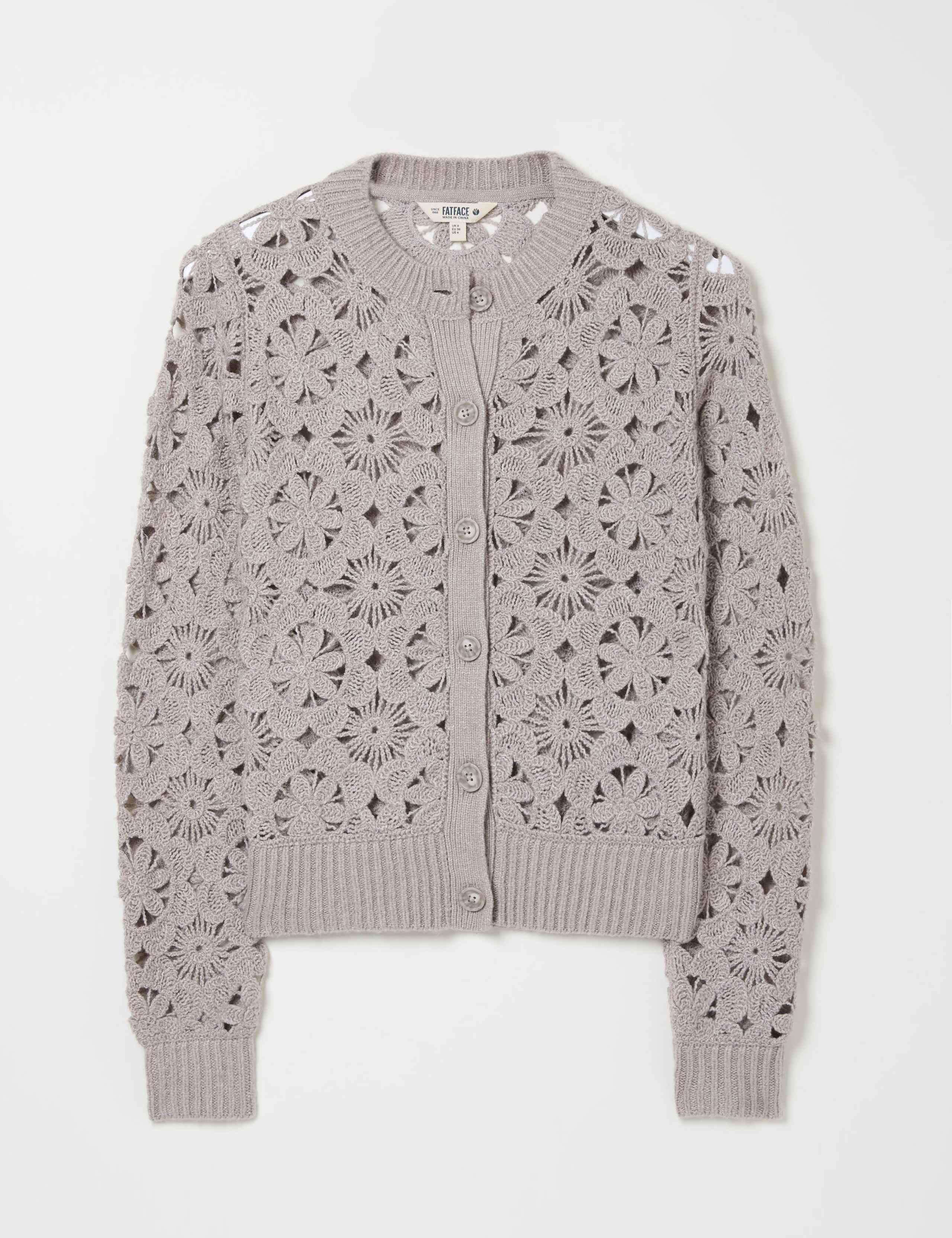 Floral Open Knit Crew Neck Cardigan 2 of 5