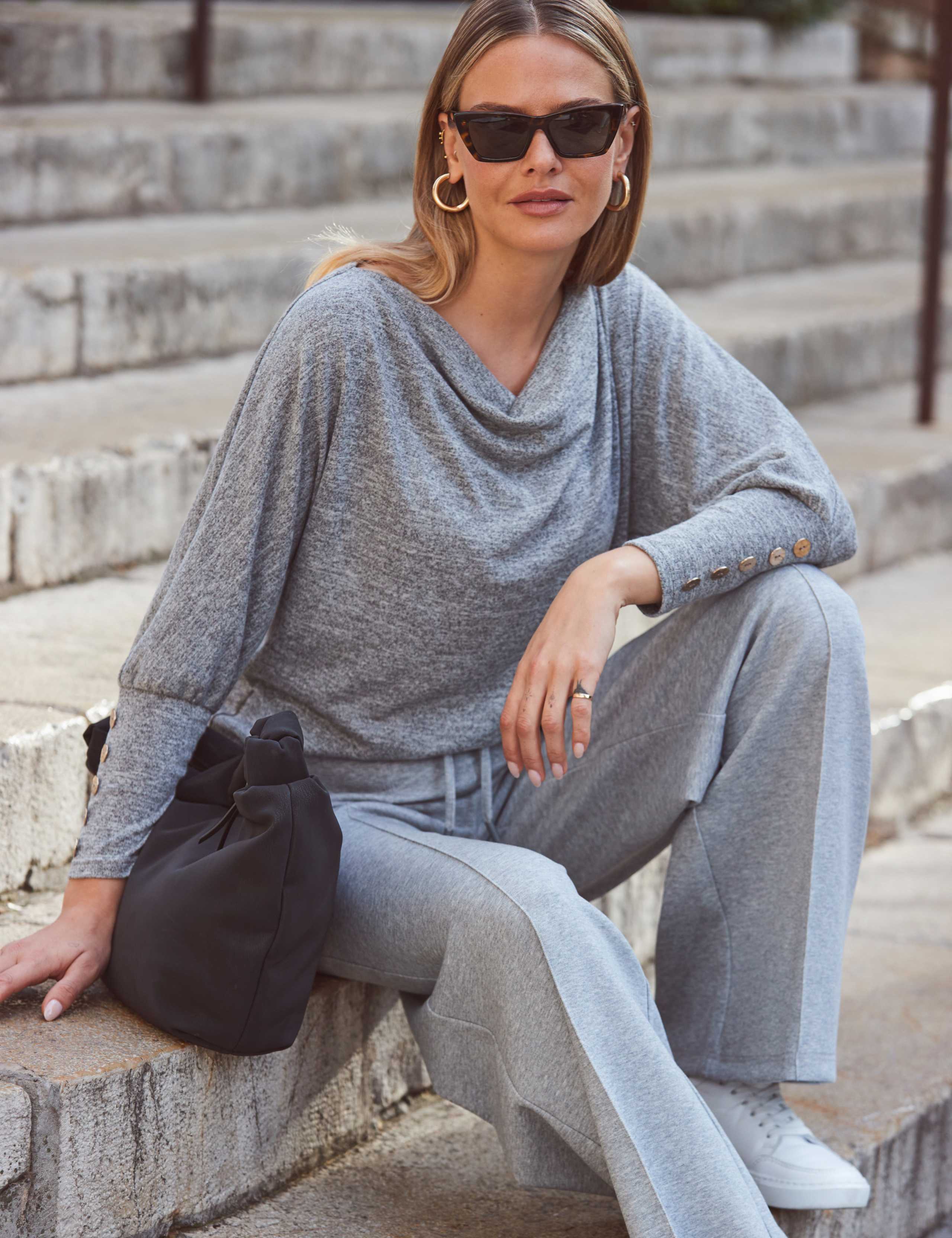 Cowl Neck Button Detail Batwing Top 5 of 6