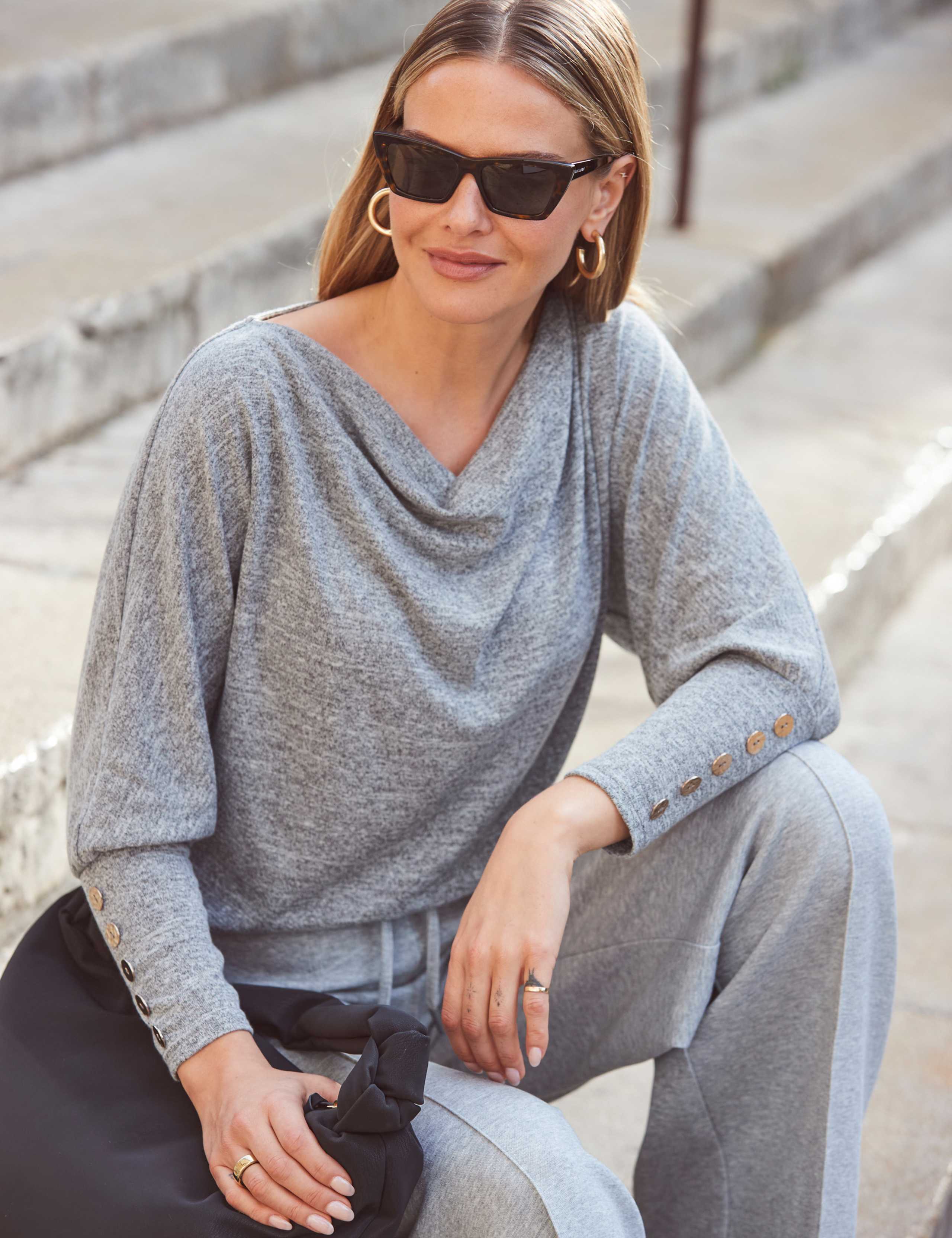 Cowl Neck Button Detail Batwing Top 6 of 6