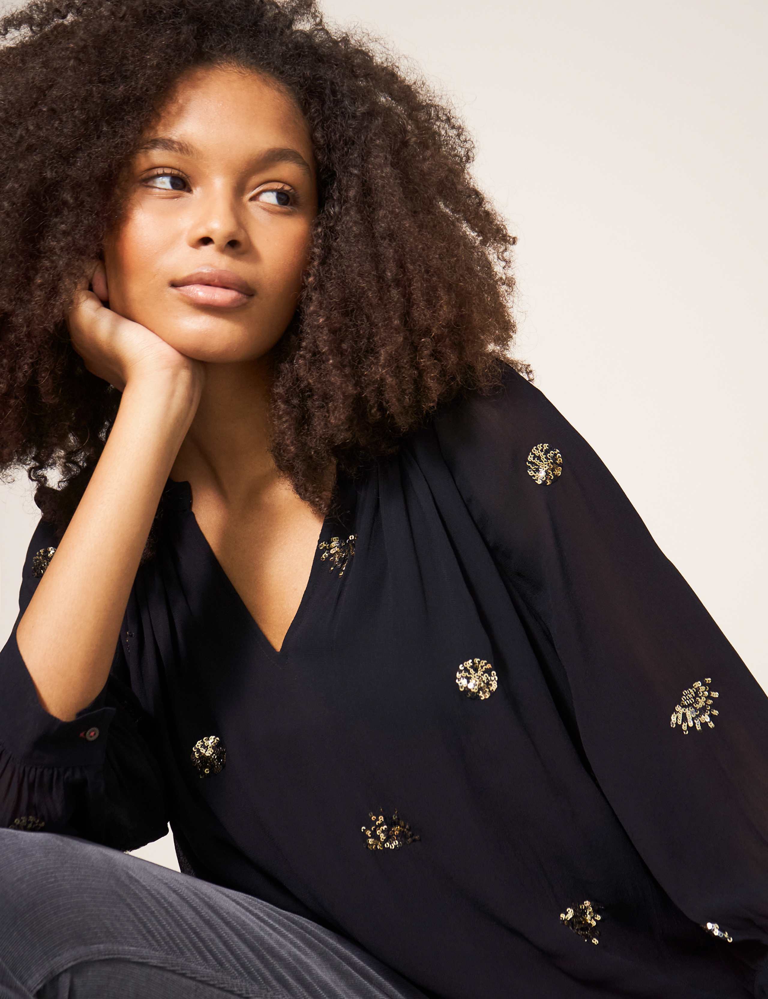 Sequin Embellished V-Neck Top 5 of 7