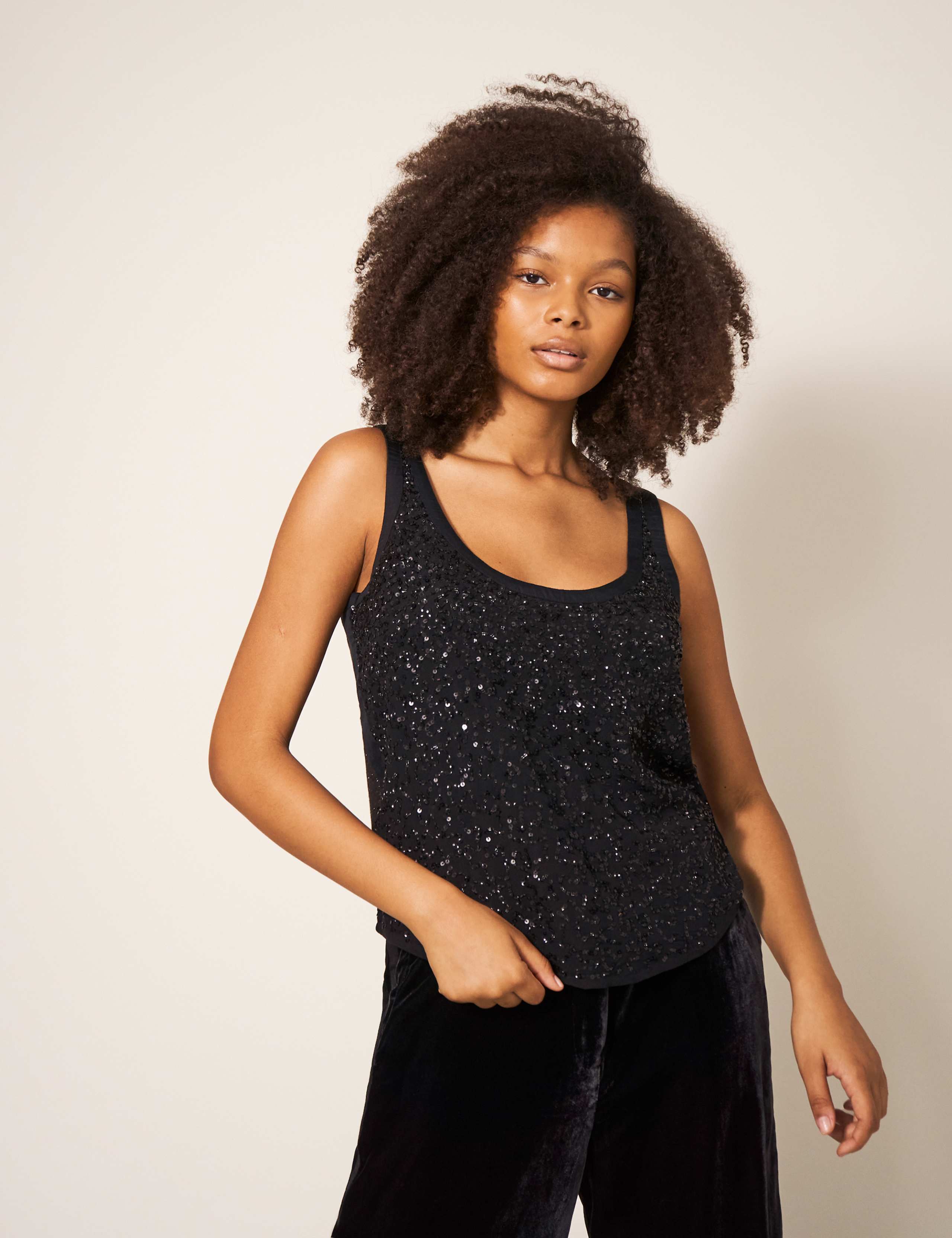 Cotton Blend Sequin Cami Top 2 of 6