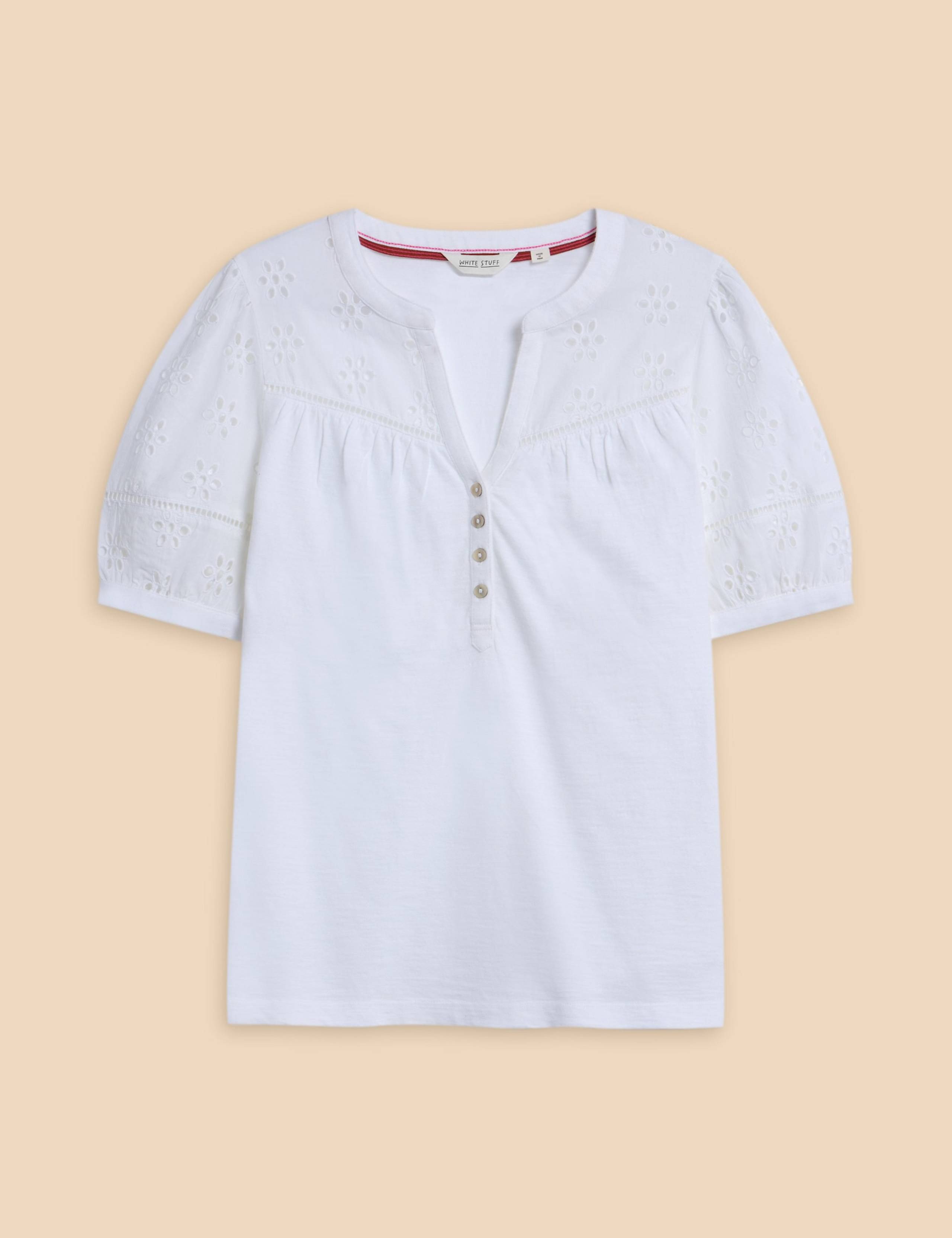 Pure Cotton Broderie Detail T-Shirt 2 of 5