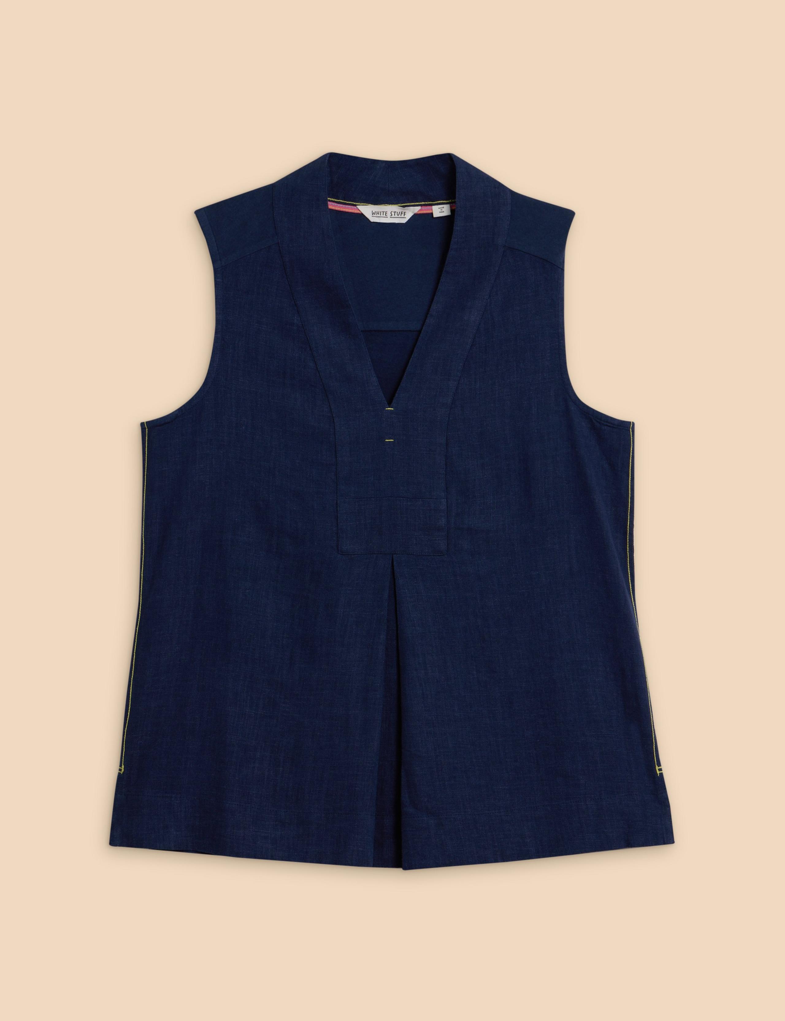 Linen Blend V-neck Sleeveless Shirt 2 of 5
