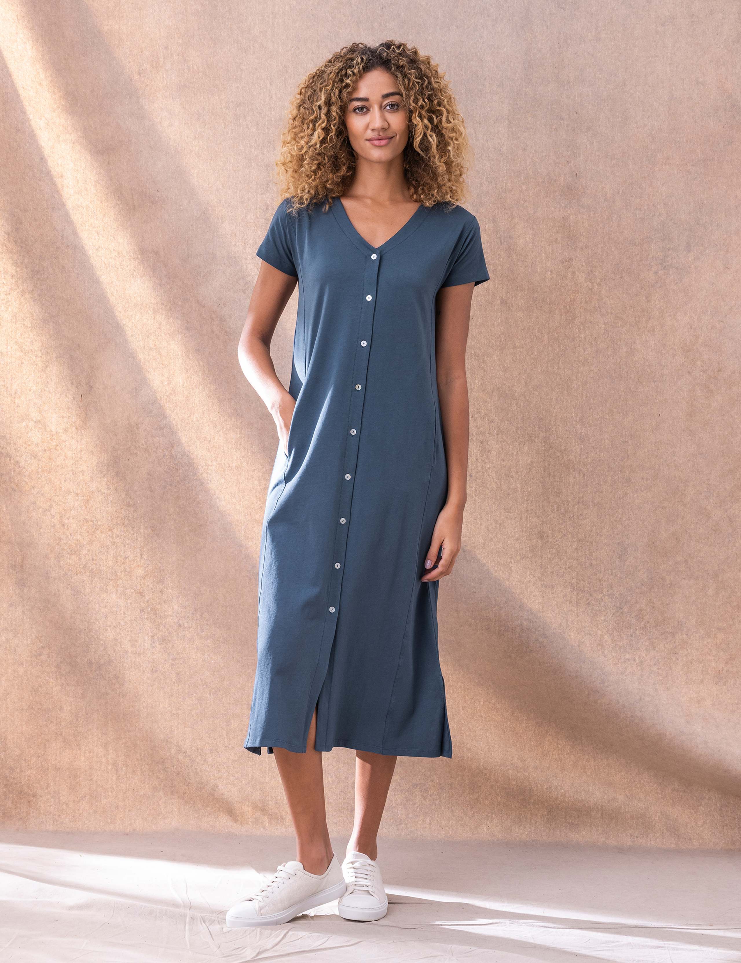 Jersey V-Neck Midi Waisted Dress 1 of 5