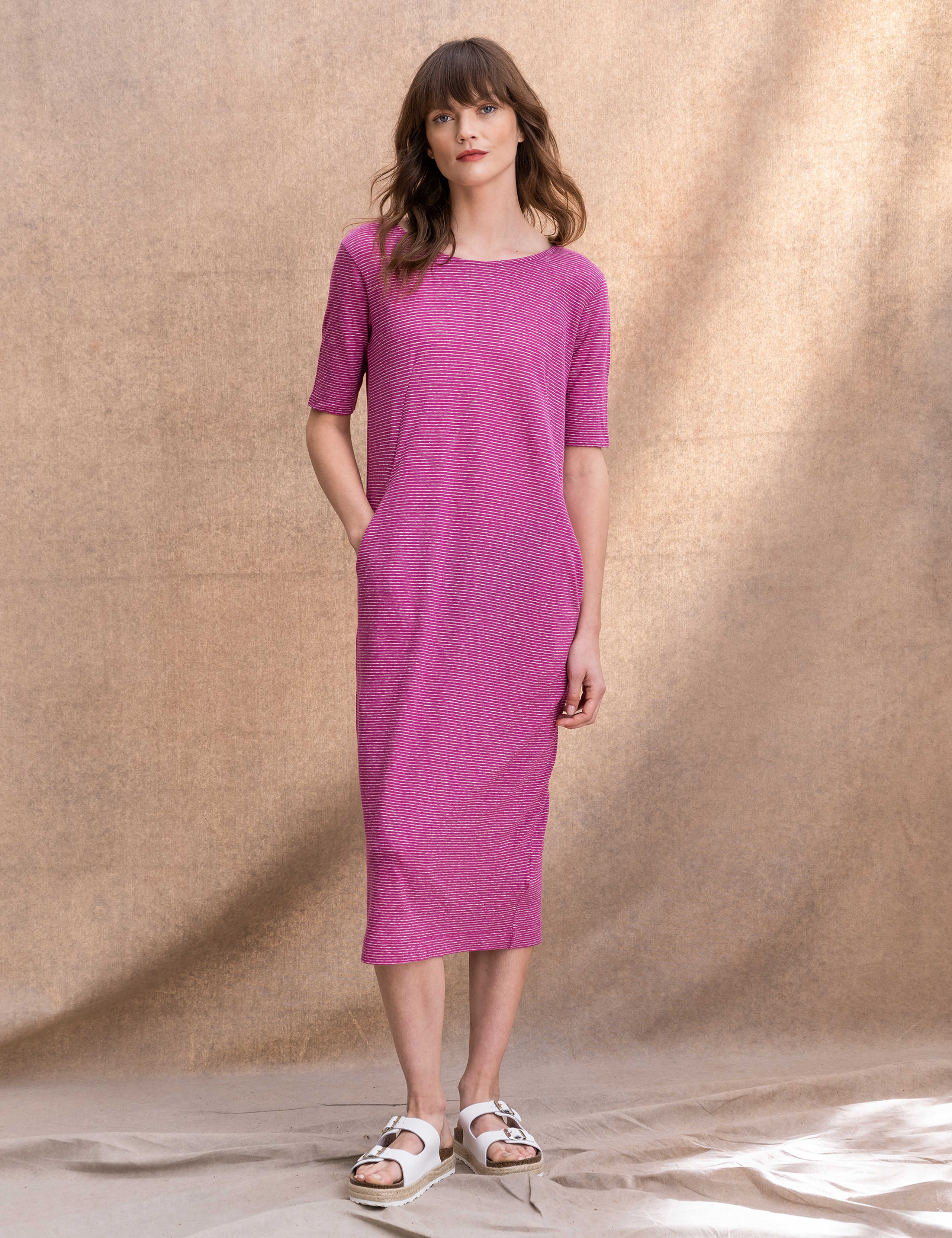 Linen Blend Striped Midi T-Shirt Dress 1 of 6